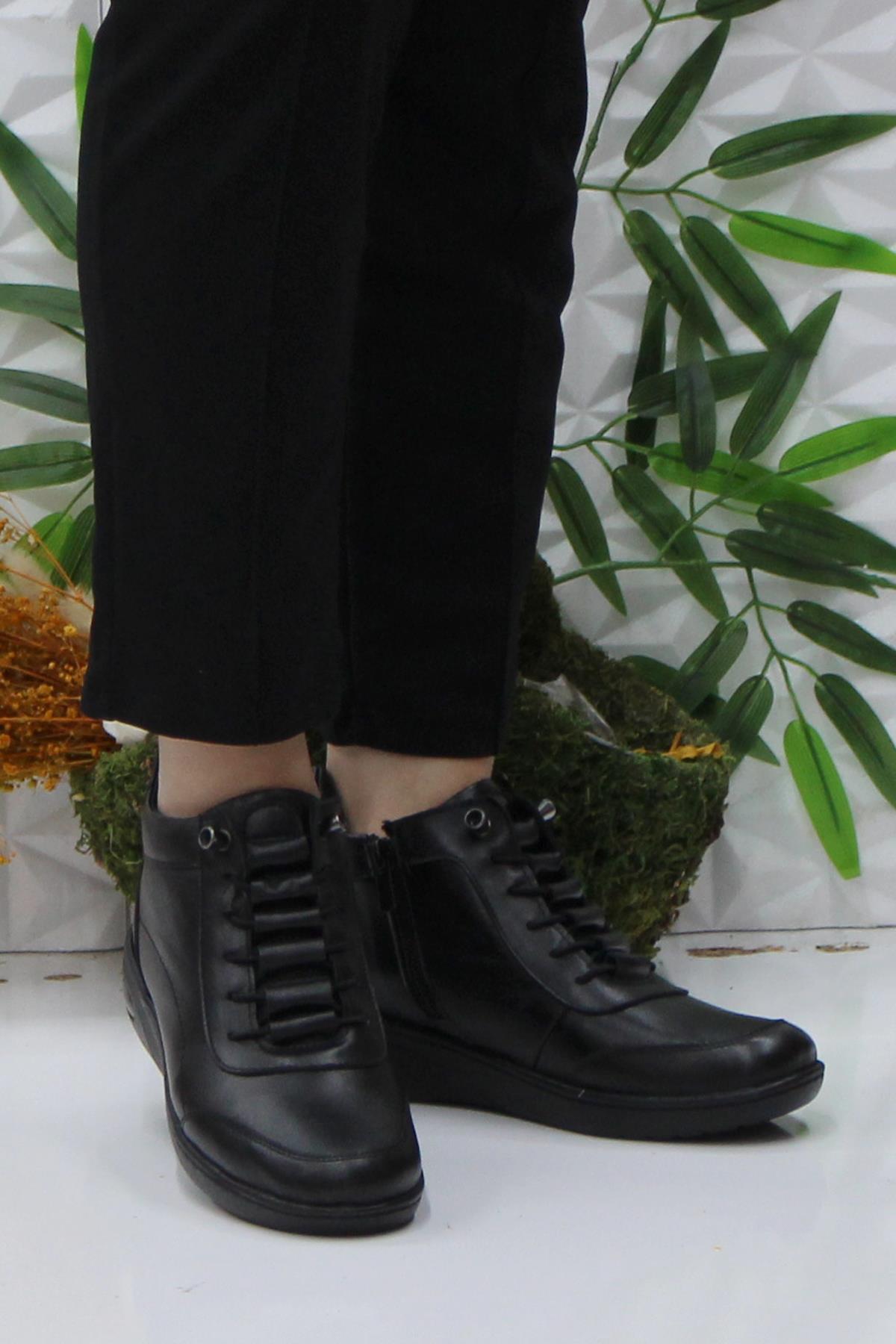 42848 Siyah Rahat Yumuşak Orijinal Hakiki Deri Kadın Bot - Görsel 3