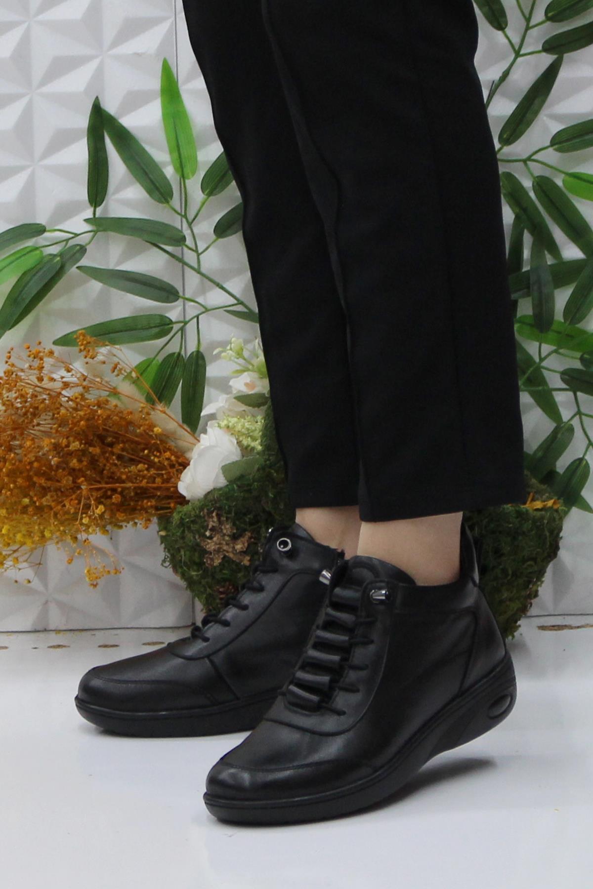 42848 Siyah Rahat Yumuşak Orijinal Hakiki Deri Kadın Bot - Görsel 4