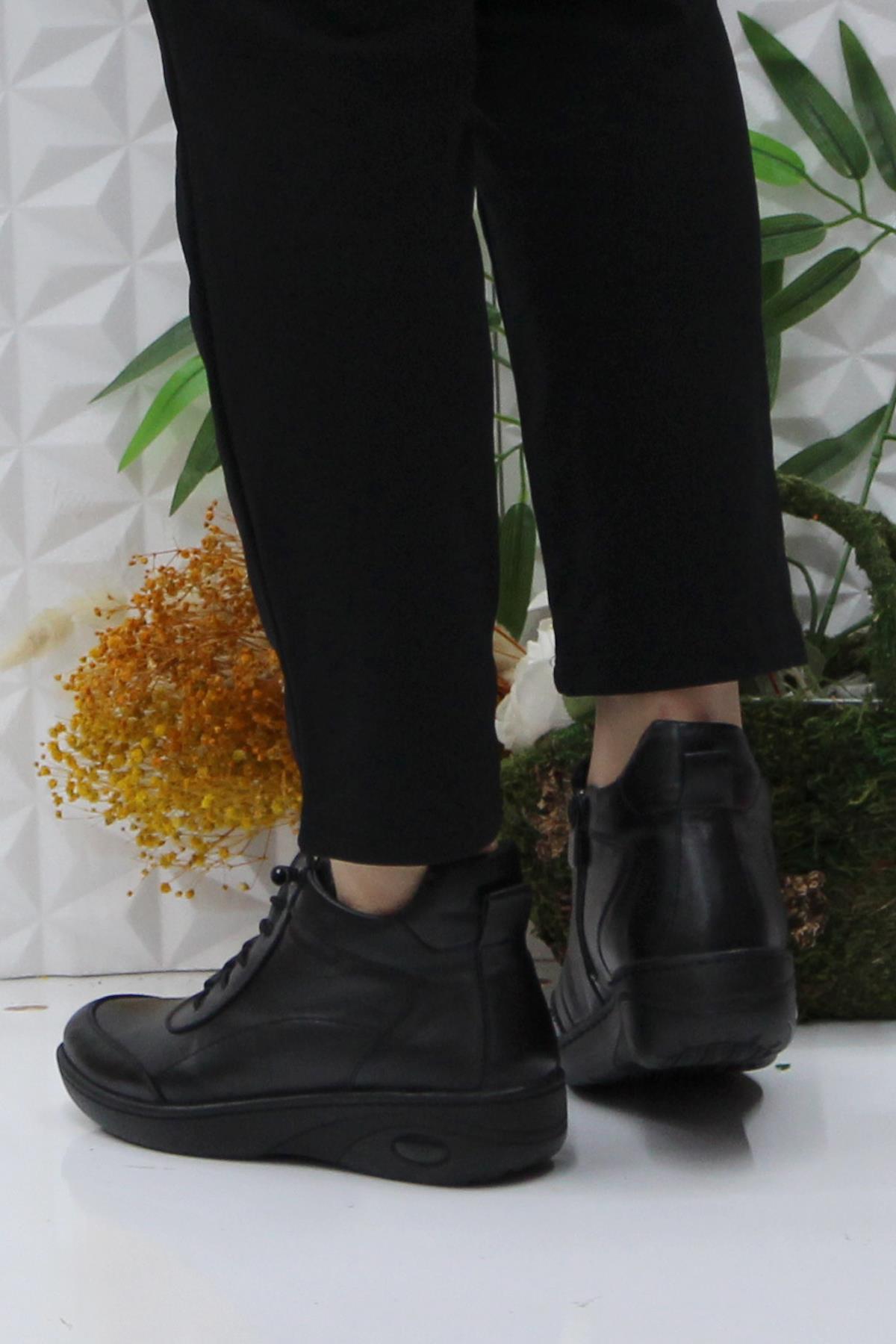 42848 Siyah Rahat Yumuşak Orijinal Hakiki Deri Kadın Bot - Görsel 5
