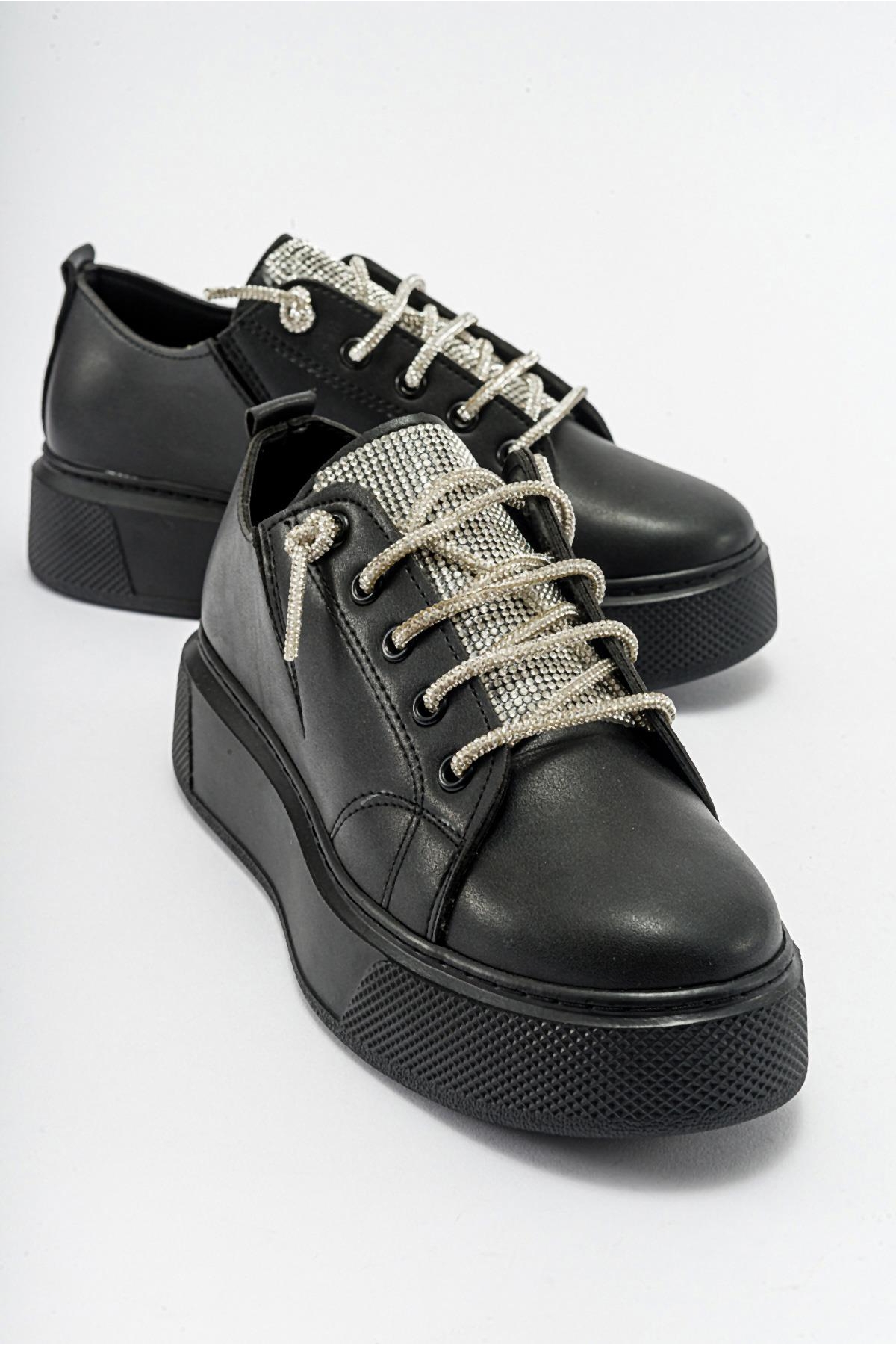 Taş Bağcıklı Kadın Spor Ayakkabı SİYAH - Görsel 2