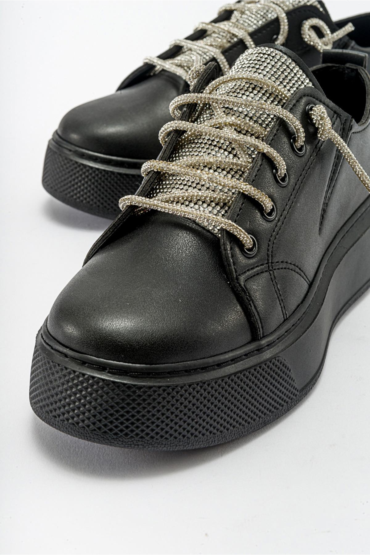 Taş Bağcıklı Kadın Spor Ayakkabı SİYAH - Görsel 4