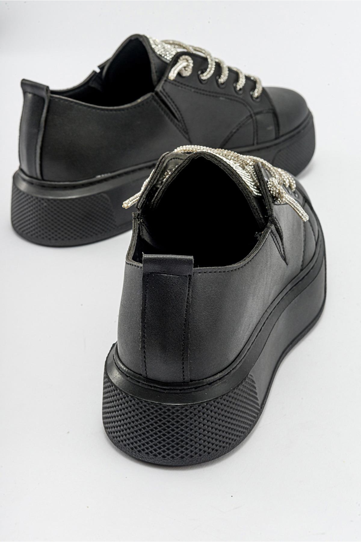 Taş Bağcıklı Kadın Spor Ayakkabı SİYAH - Görsel 5