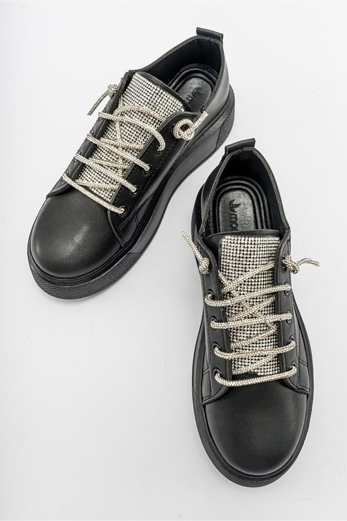 Taş Bağcıklı Kadın Spor Ayakkabı SİYAH - Görsel 6