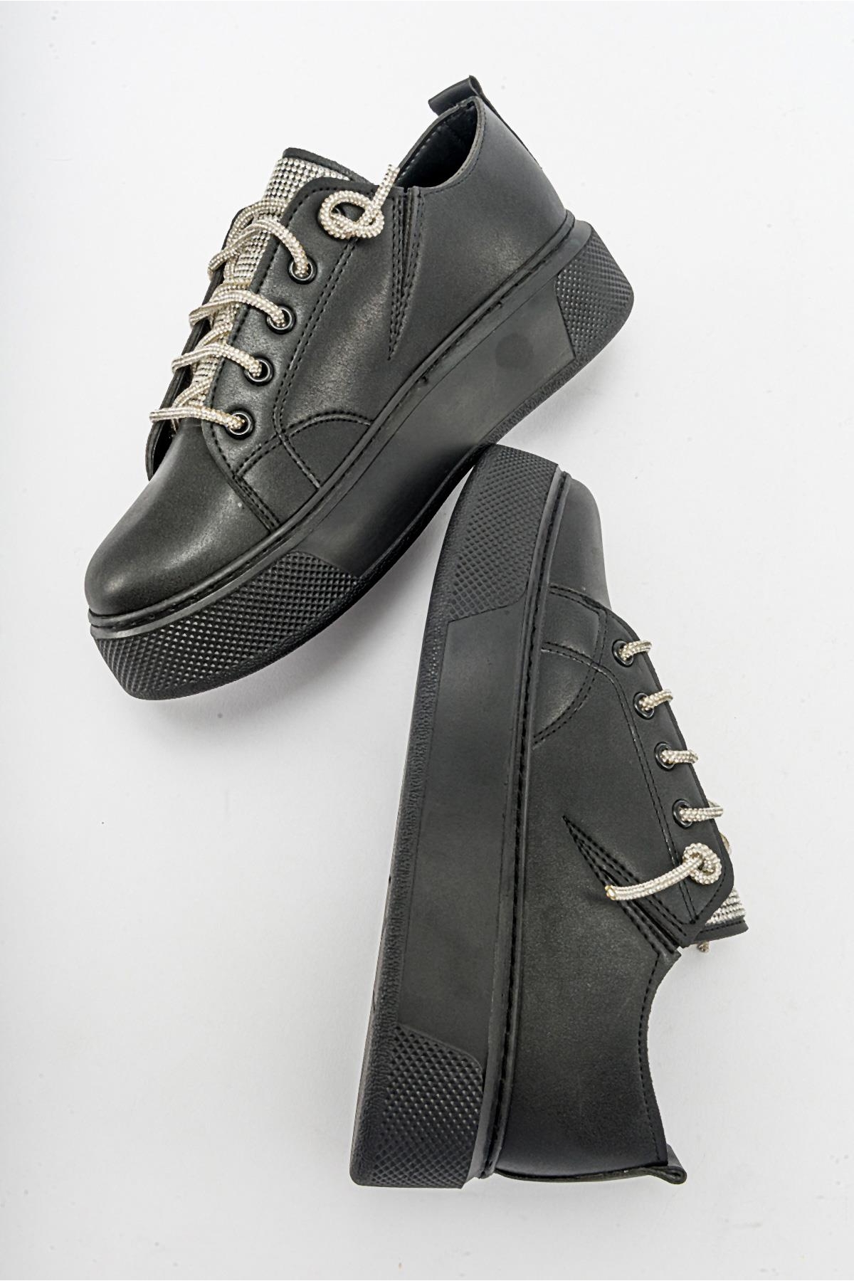 Taş Bağcıklı Kadın Spor Ayakkabı SİYAH - Görsel 7