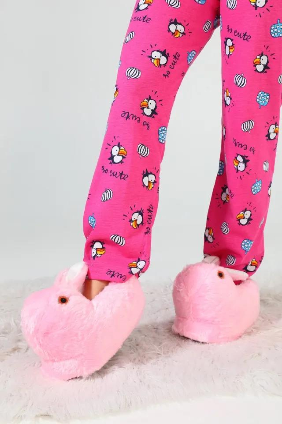 Kadın Kız Çocuk Kombin Hayvanlı Tavşanlı Panduf Ev Botu - Görsel 3