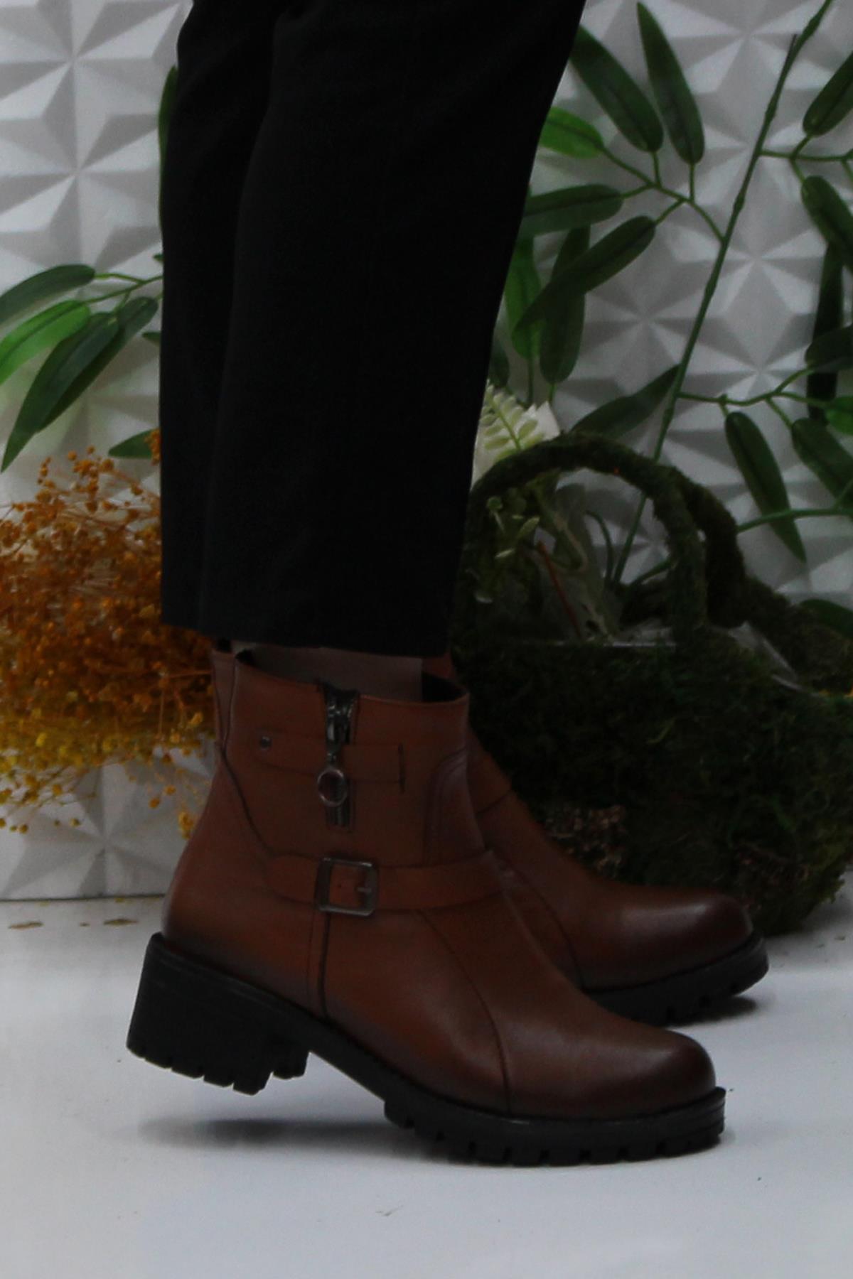 42831 Taba Orijinal Hakiki Deri İçi Kürklü Kaymaz Taban Kadın Bot - Görsel 2