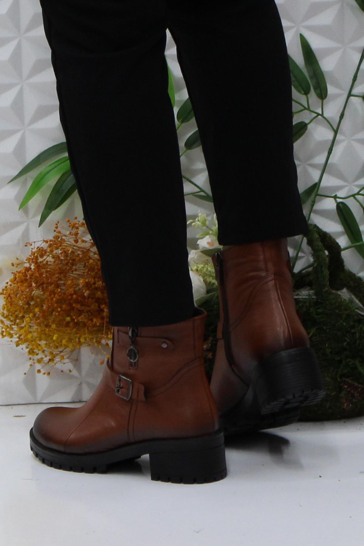 42831 Taba Orijinal Hakiki Deri İçi Kürklü Kaymaz Taban Kadın Bot - Görsel 5