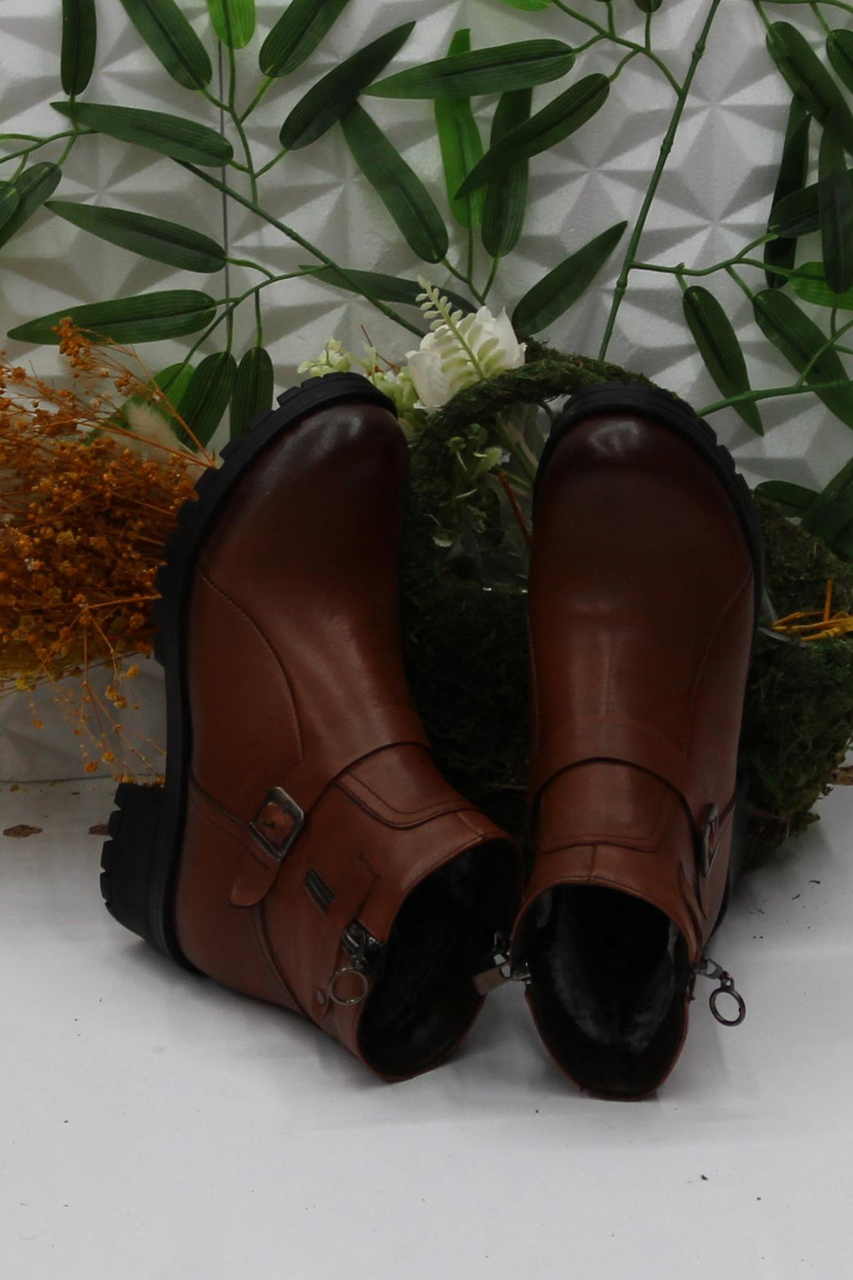 42831 Taba Orijinal Hakiki Deri İçi Kürklü Kaymaz Taban Kadın Bot - Görsel 6