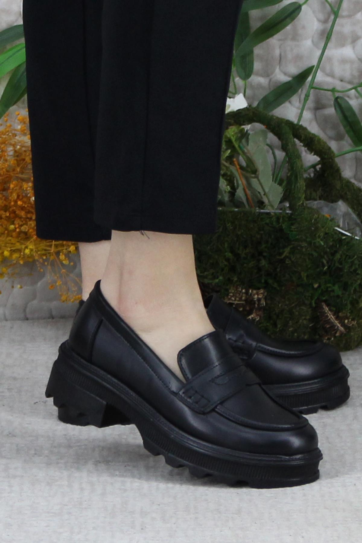 429003 Siyah Rahat Kalın Taban Loafer Kadın Ayakkabı - Görsel 2
