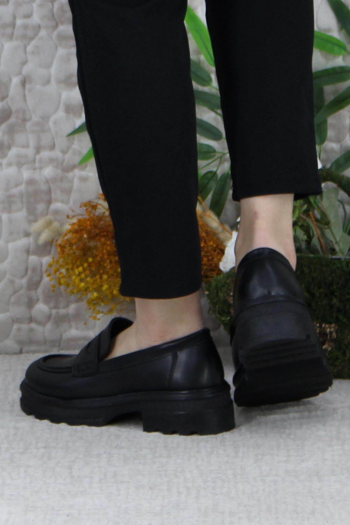 429003 Siyah Rahat Kalın Taban Loafer Kadın Ayakkabı - Görsel 5