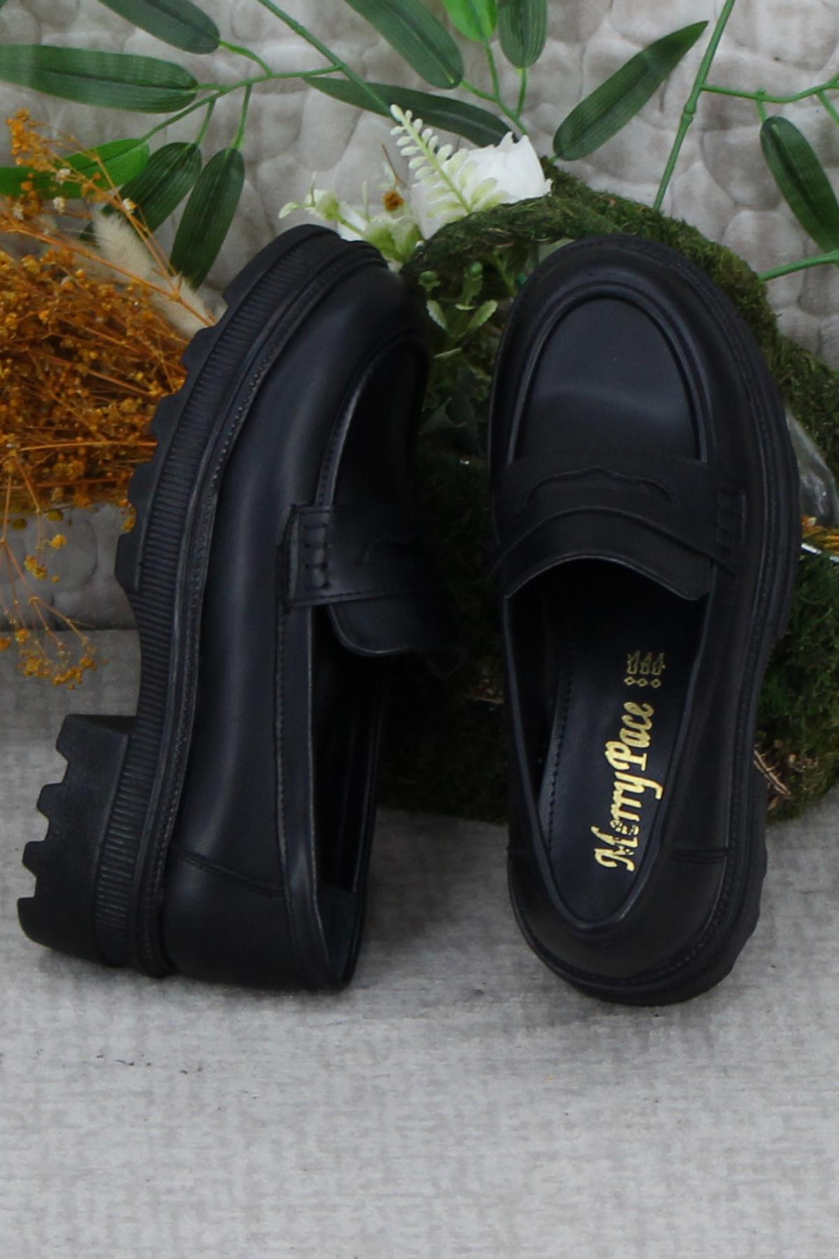 429003 Siyah Rahat Kalın Taban Loafer Kadın Ayakkabı - Görsel 6