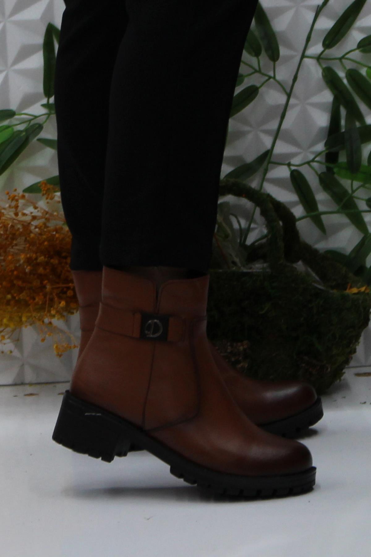 32822 Taba Orijinal Hakiki Deri İçi Kürklü Kaymaz Taban Kadın Bot - Görsel 2