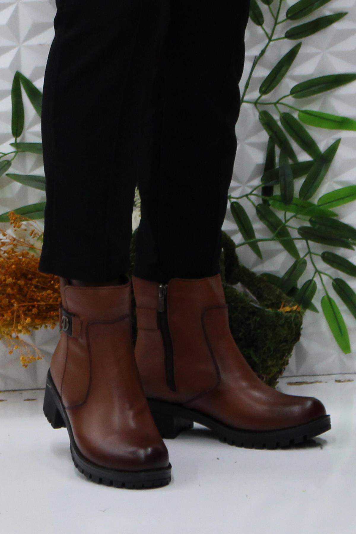 32822 Taba Orijinal Hakiki Deri İçi Kürklü Kaymaz Taban Kadın Bot - Görsel 3