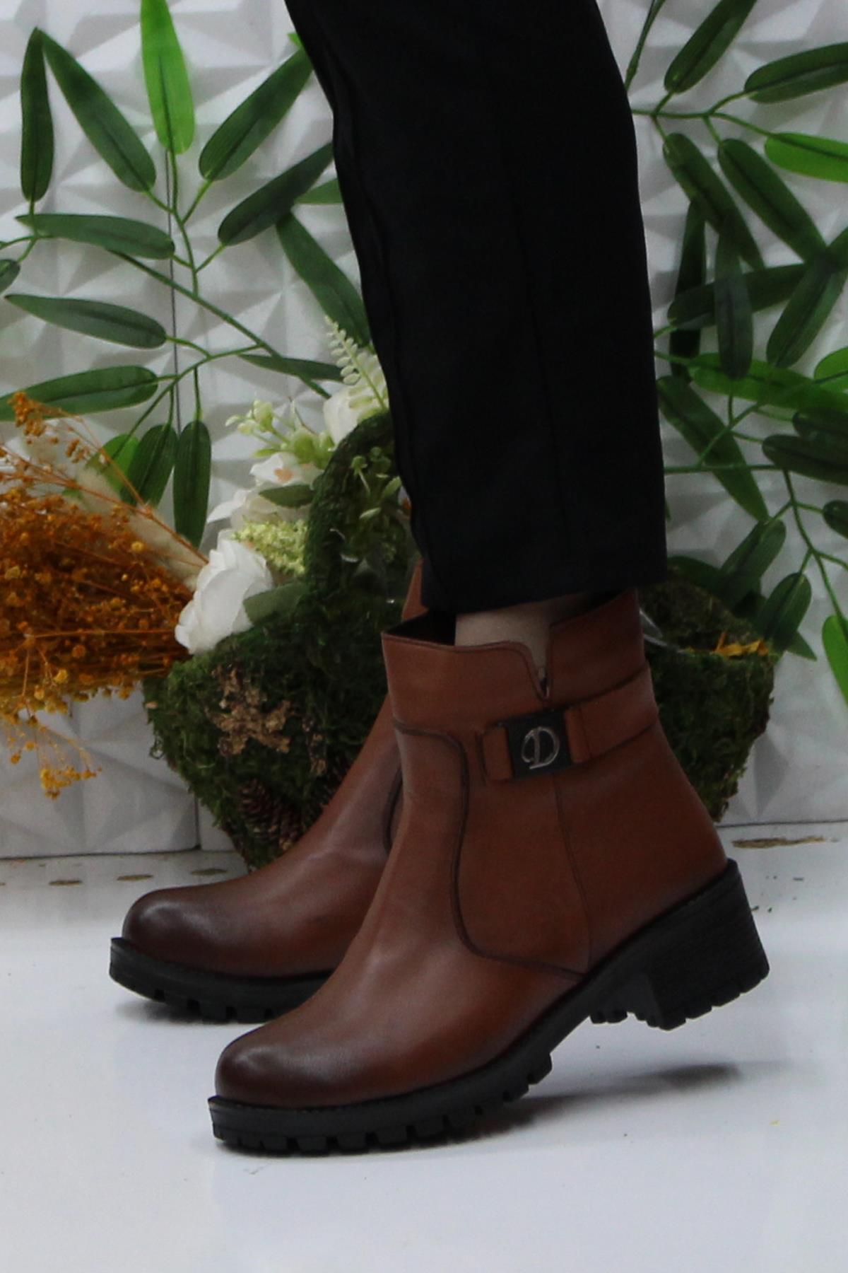 32822 Taba Orijinal Hakiki Deri İçi Kürklü Kaymaz Taban Kadın Bot - Görsel 4