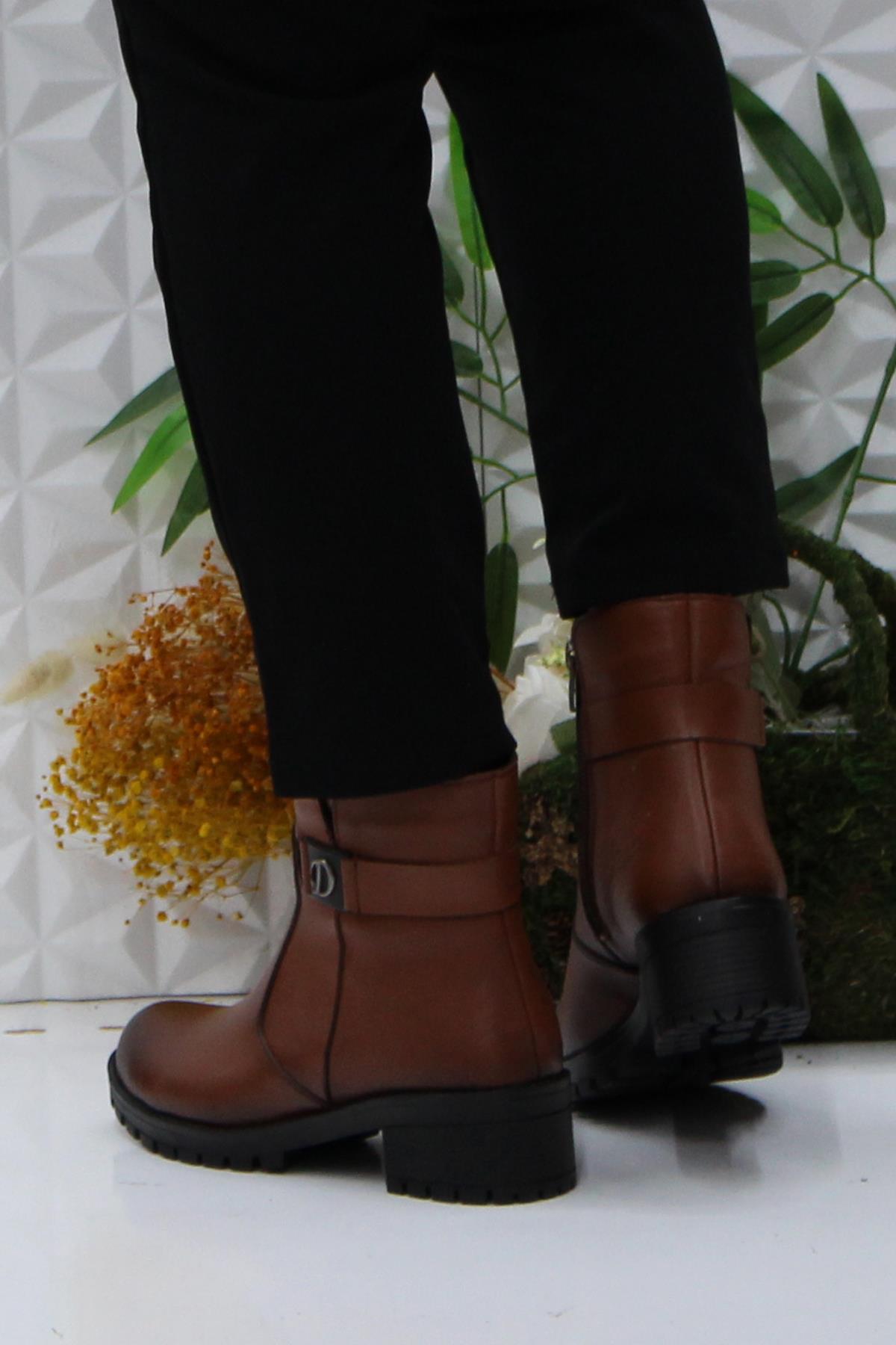 32822 Taba Orijinal Hakiki Deri İçi Kürklü Kaymaz Taban Kadın Bot - Görsel 5