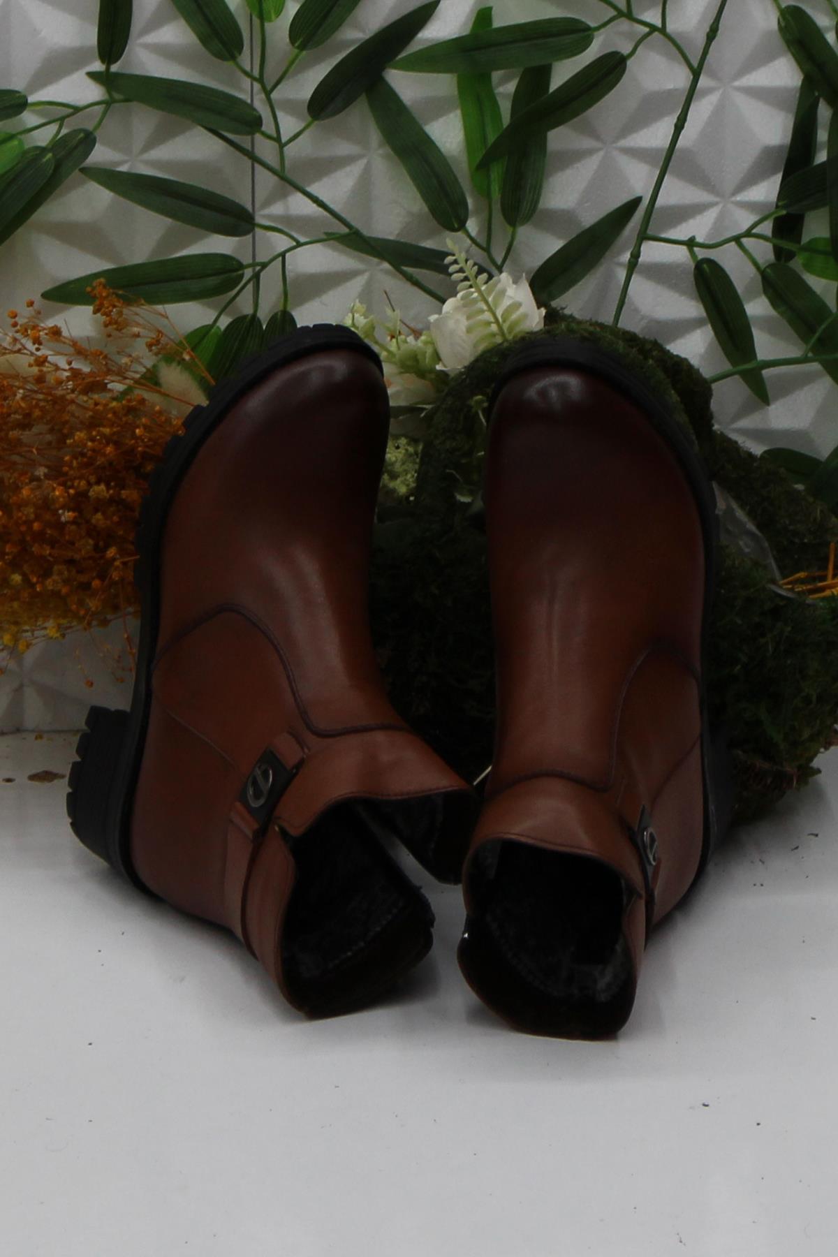 32822 Taba Orijinal Hakiki Deri İçi Kürklü Kaymaz Taban Kadın Bot - Görsel 6