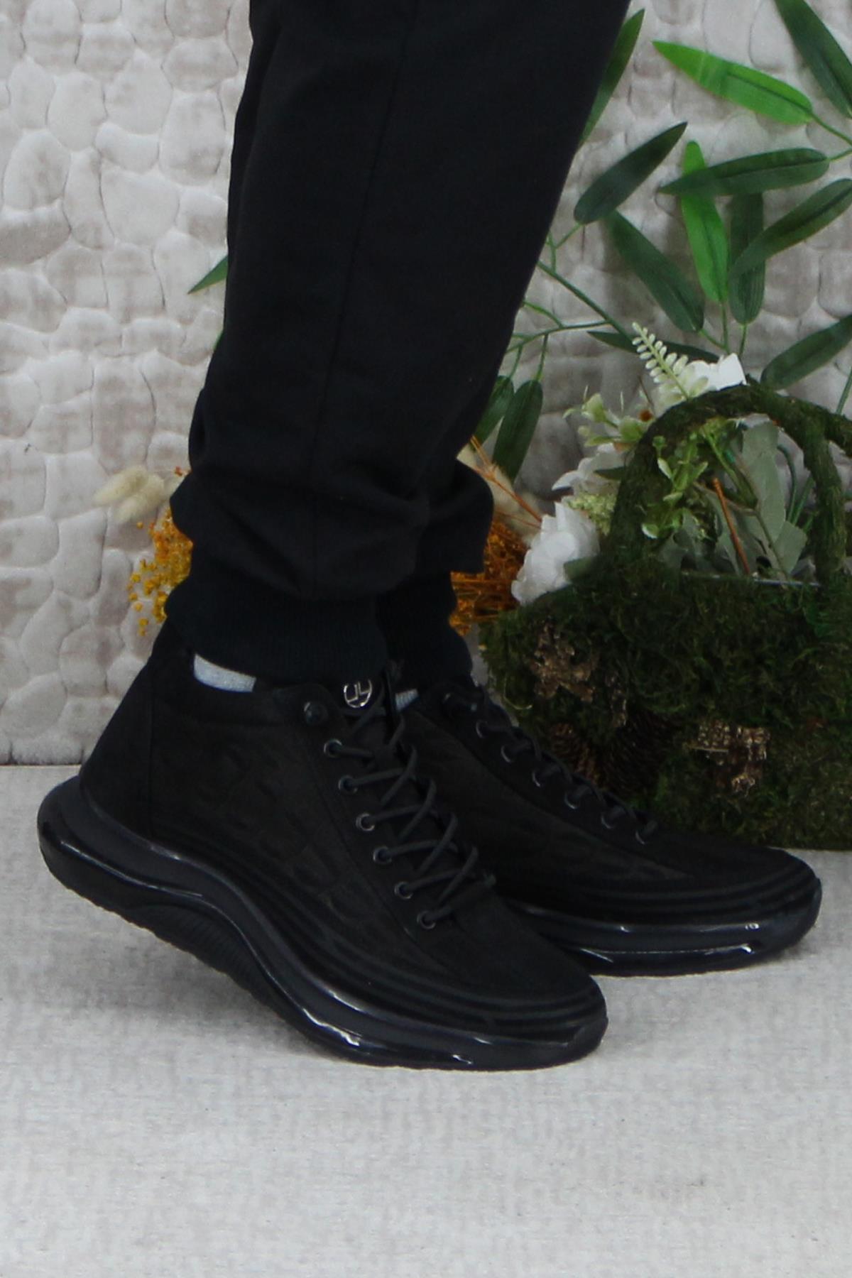 2401 Siyah Nubuk Rahat Lastik Bağcıklı Hakiki Deri Bot - Görsel 2