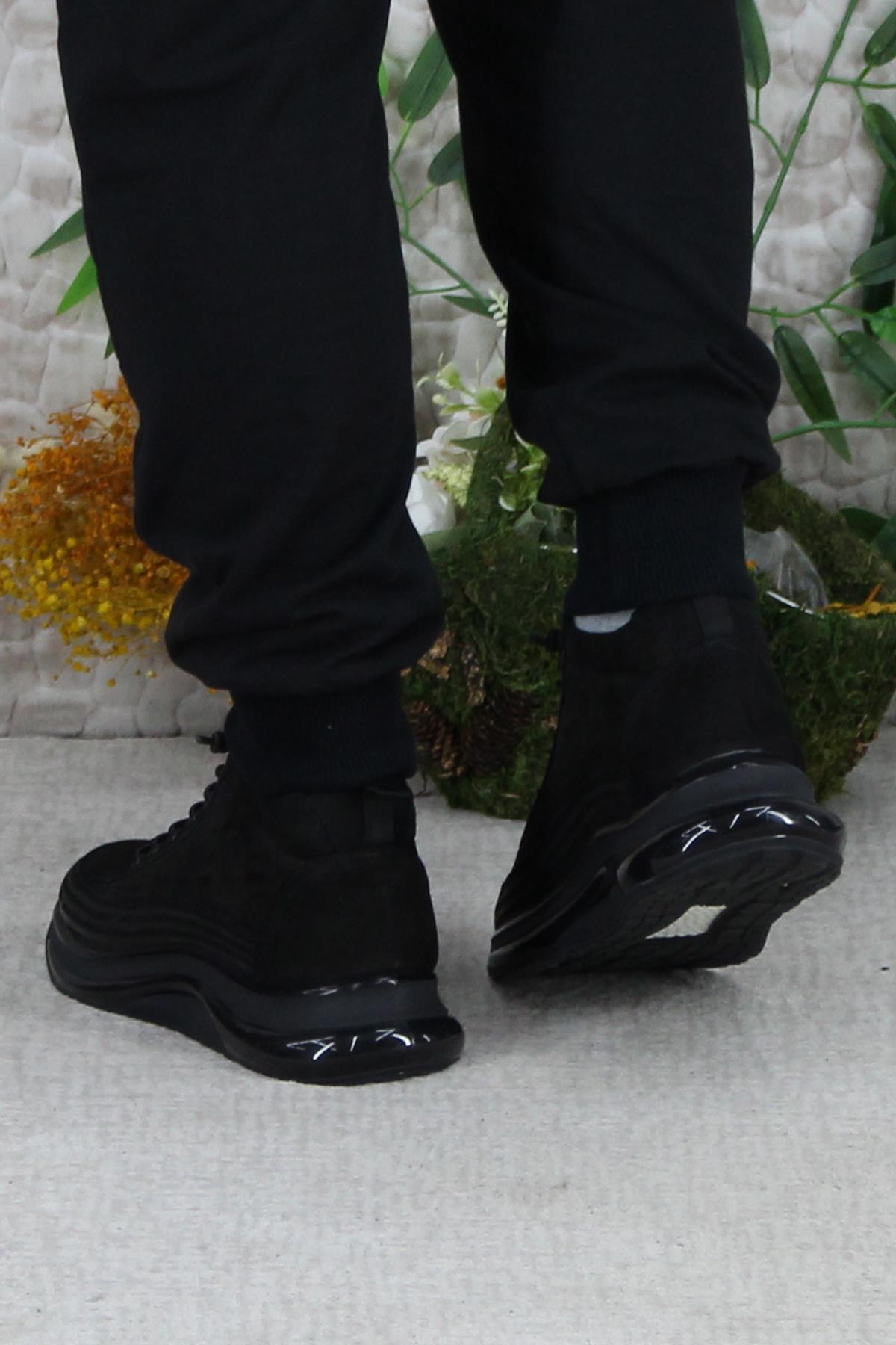 2401 Siyah Nubuk Rahat Lastik Bağcıklı Hakiki Deri Bot - Görsel 5