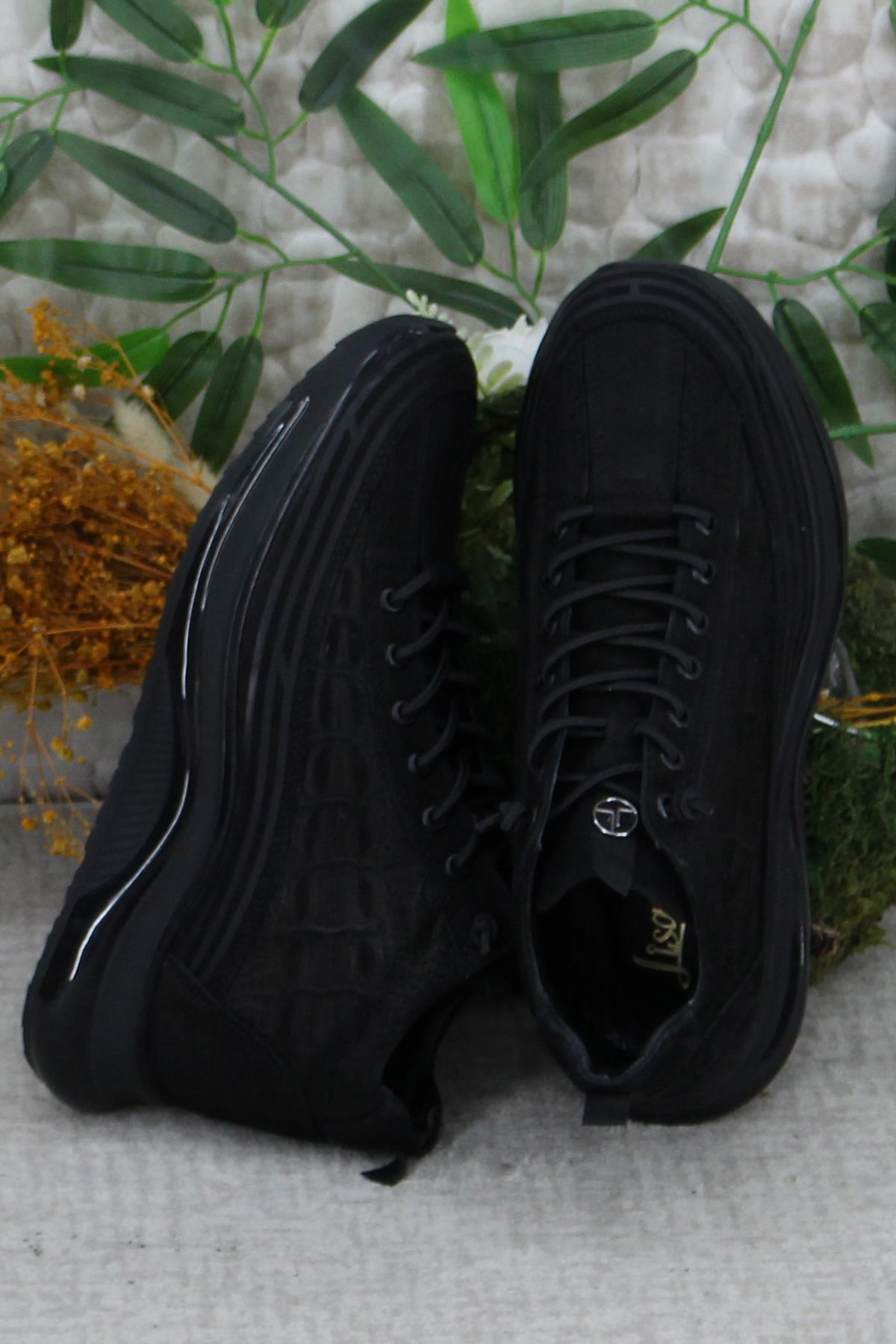 2401 Siyah Nubuk Rahat Lastik Bağcıklı Hakiki Deri Bot - Görsel 6