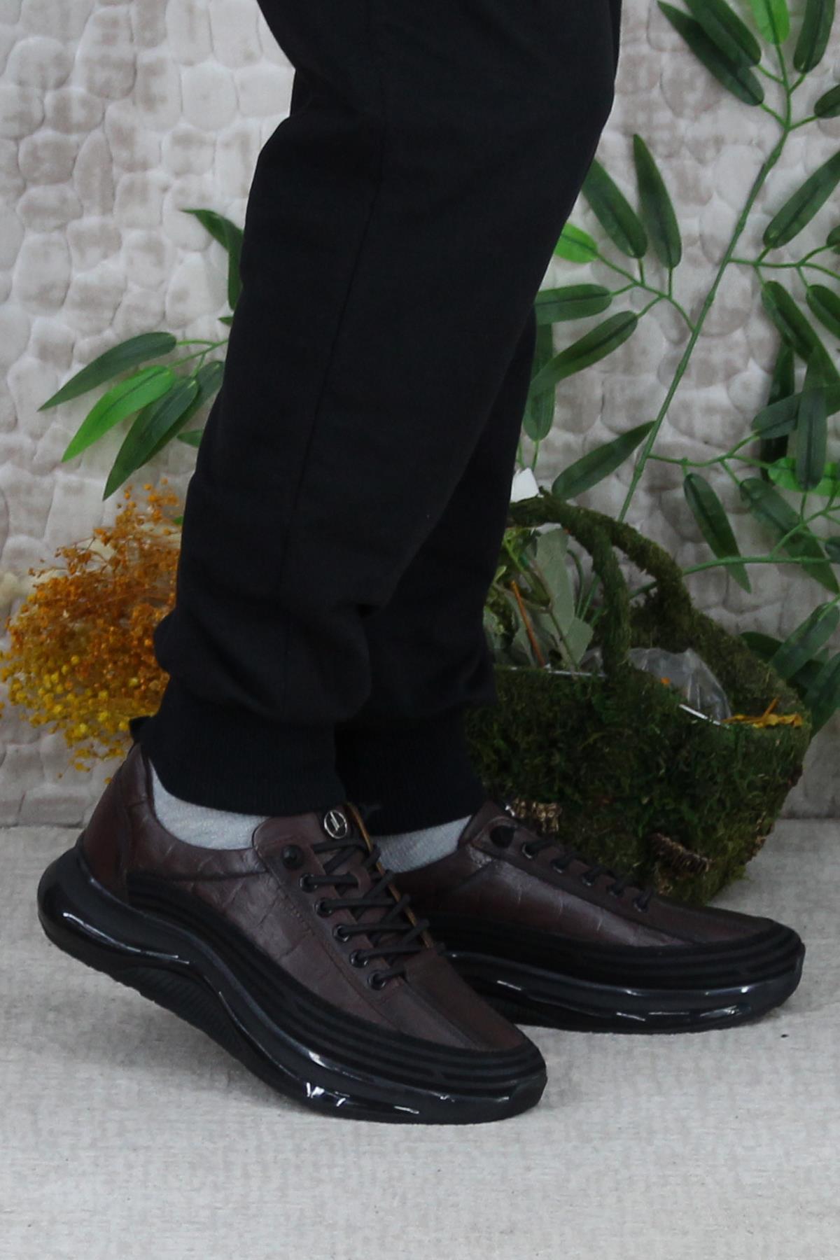 2402 Kahve Rahat Lastik Bağcıklı Hakiki Deri Erkek Ayakkabı - Görsel 2