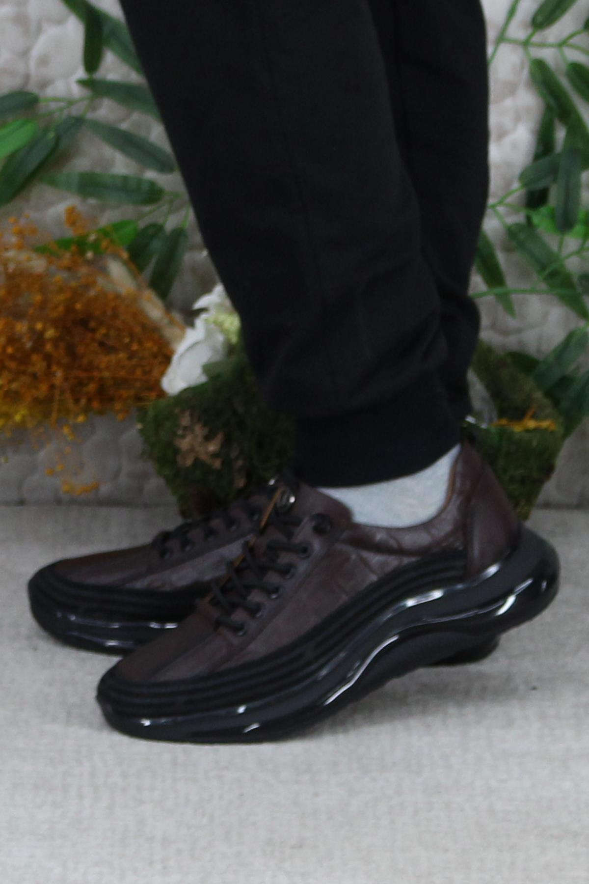 2402 Kahve Rahat Lastik Bağcıklı Hakiki Deri Erkek Ayakkabı - Görsel 4