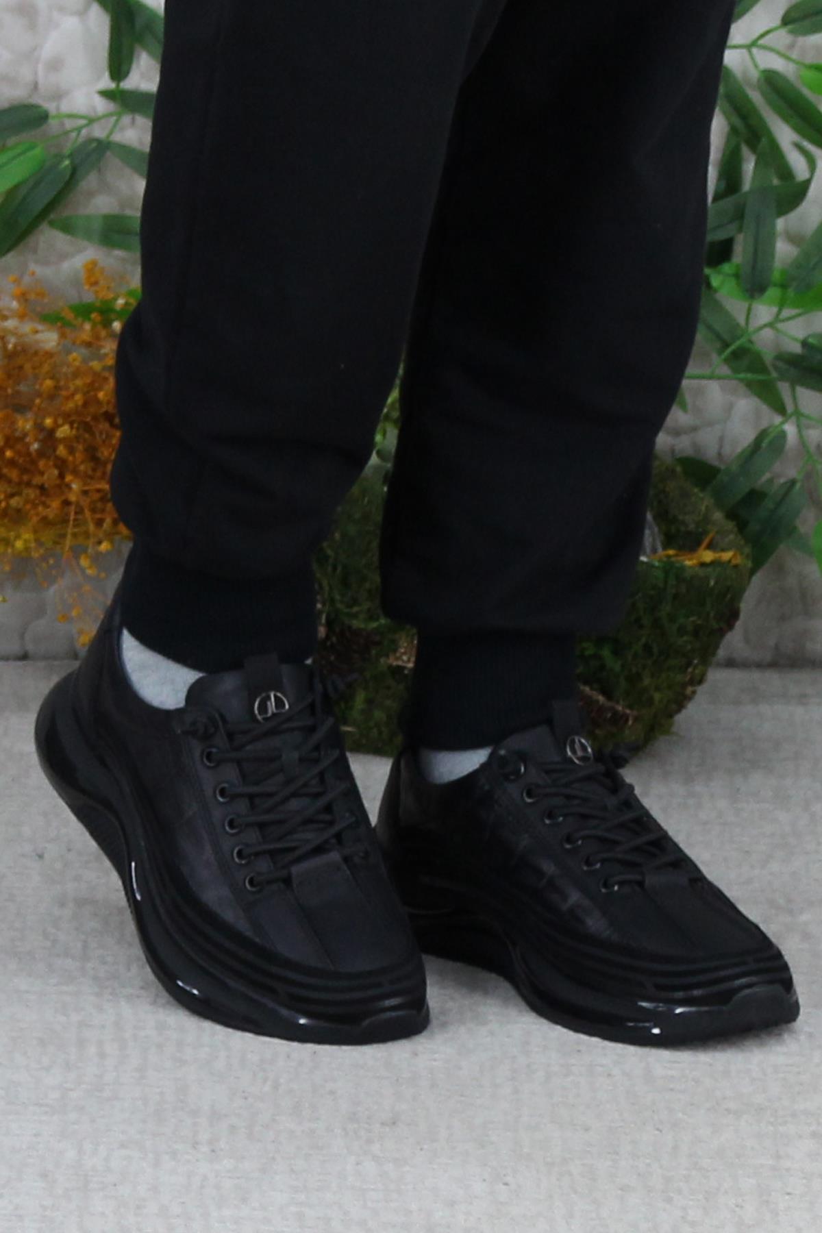 2402 Siyah Rahat Lastik Bağcıklı Hakiki Deri Erkek Ayakkabı - Görsel 3