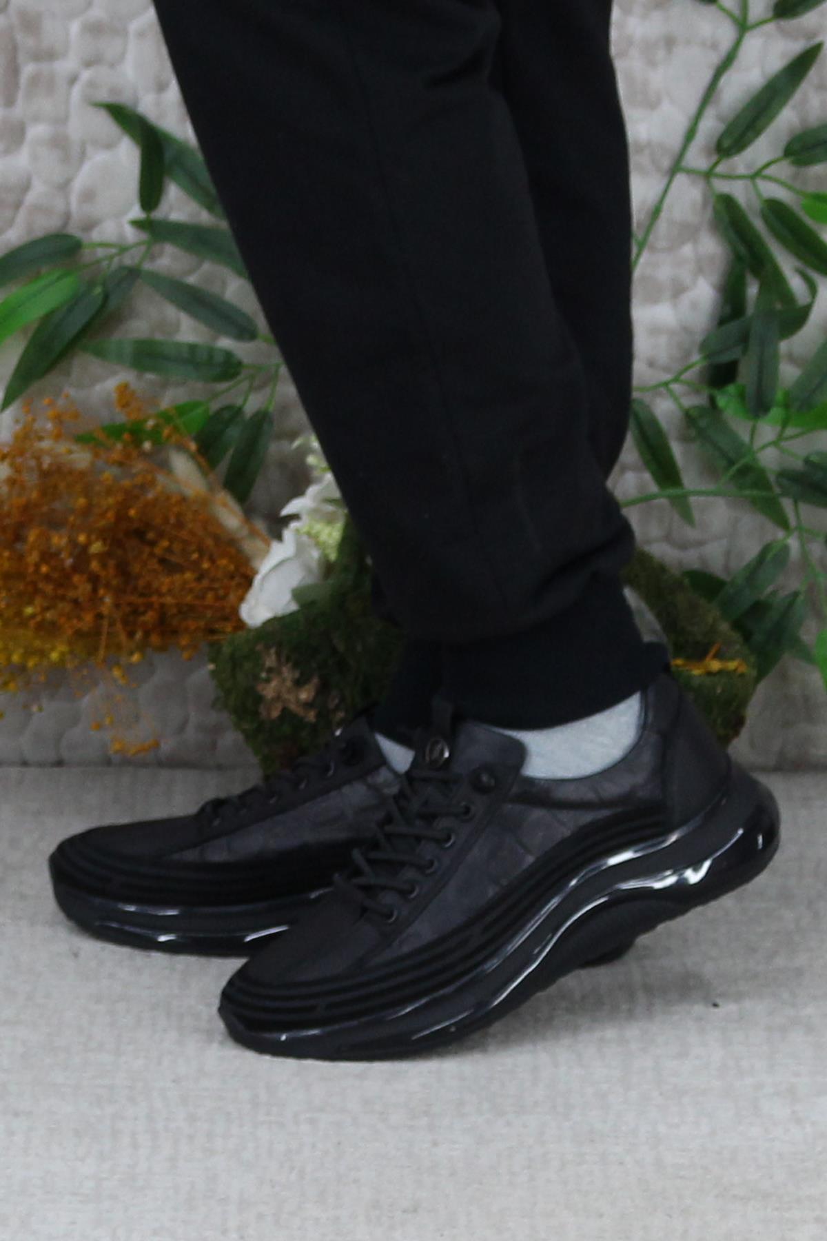 2402 Siyah Rahat Lastik Bağcıklı Hakiki Deri Erkek Ayakkabı - Görsel 4