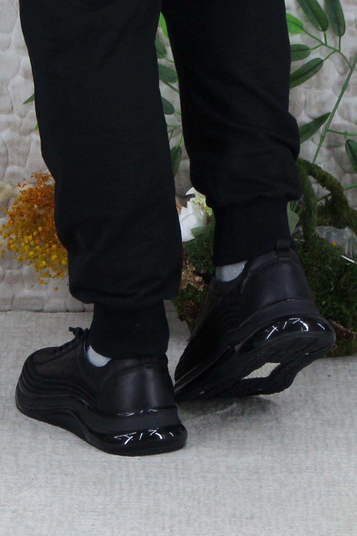 2402 Siyah Rahat Lastik Bağcıklı Hakiki Deri Erkek Ayakkabı - Görsel 5