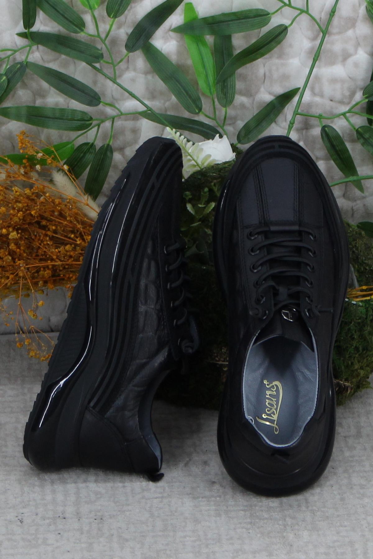 2402 Siyah Rahat Lastik Bağcıklı Hakiki Deri Erkek Ayakkabı - Görsel 6