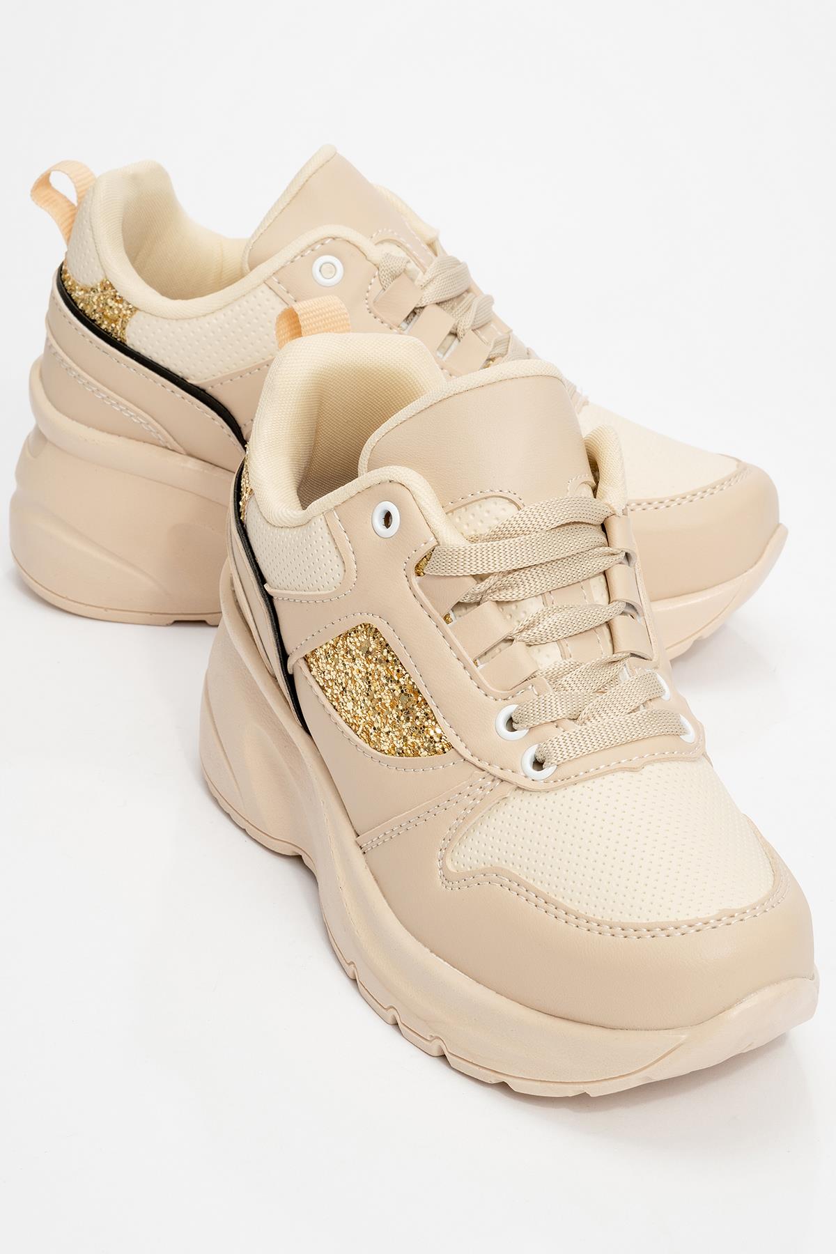 Cırtlı Kadın Spor Ayakkabı BEJ SİYAH - Görsel 2