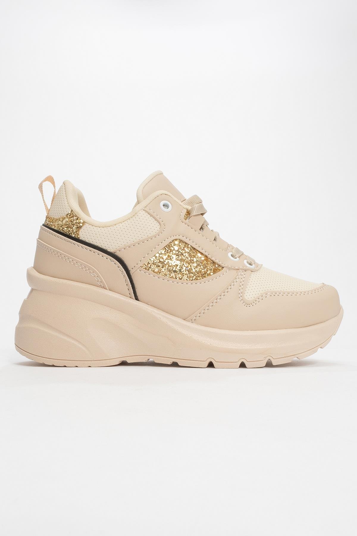 Cırtlı Kadın Spor Ayakkabı BEJ SİYAH - Görsel 3