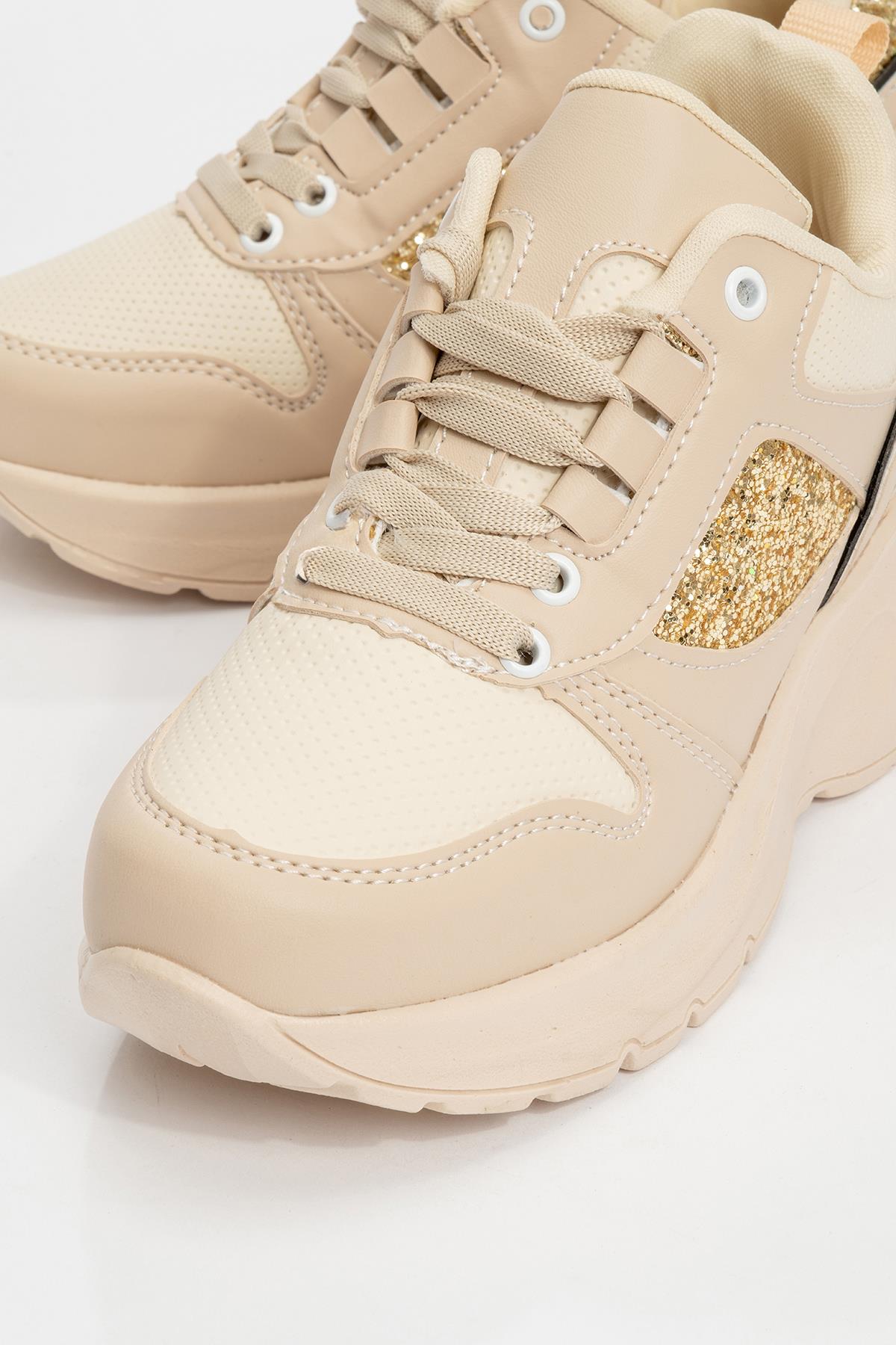 Cırtlı Kadın Spor Ayakkabı BEJ SİYAH - Görsel 4