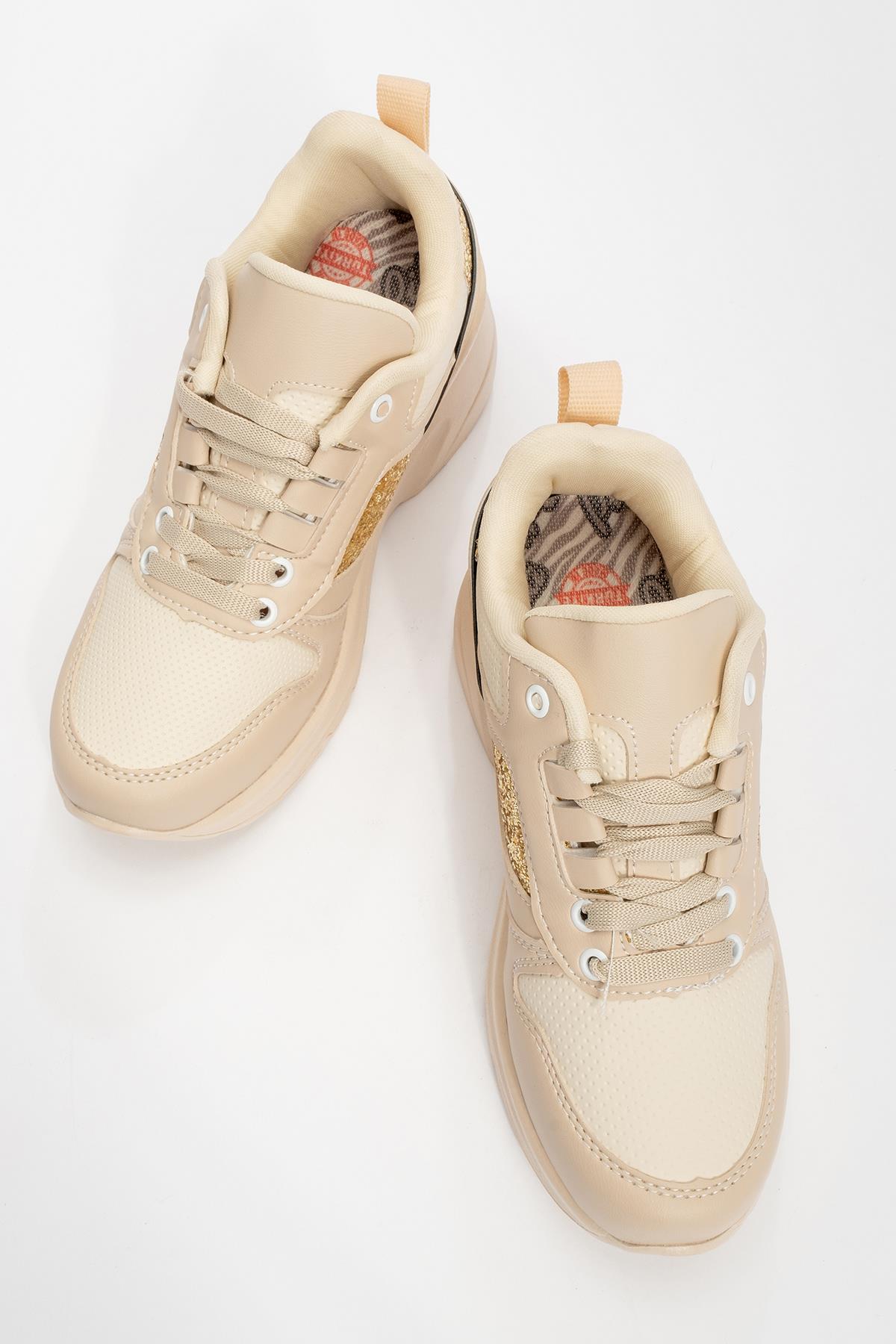 Cırtlı Kadın Spor Ayakkabı BEJ SİYAH - Görsel 6