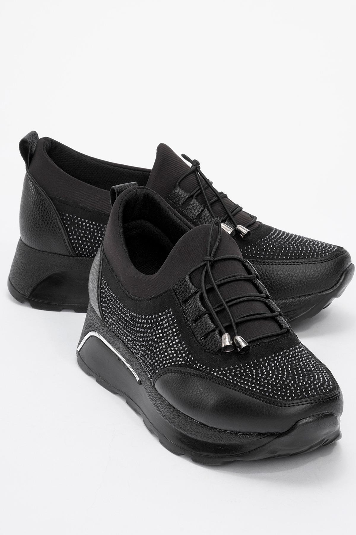 Bağcıklı Kadın Günlük Ayakkabı SİYAH SİYAH - Görsel 2