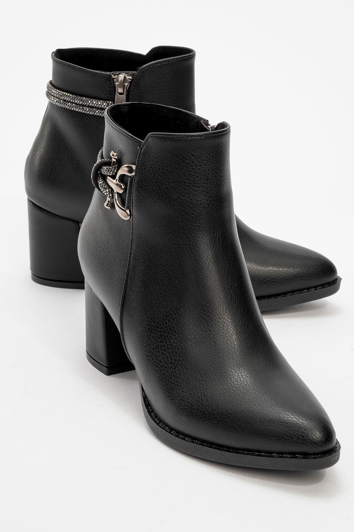 Kadın Topuklu Taşlı Bot SİYAH CİLT - Görsel 2