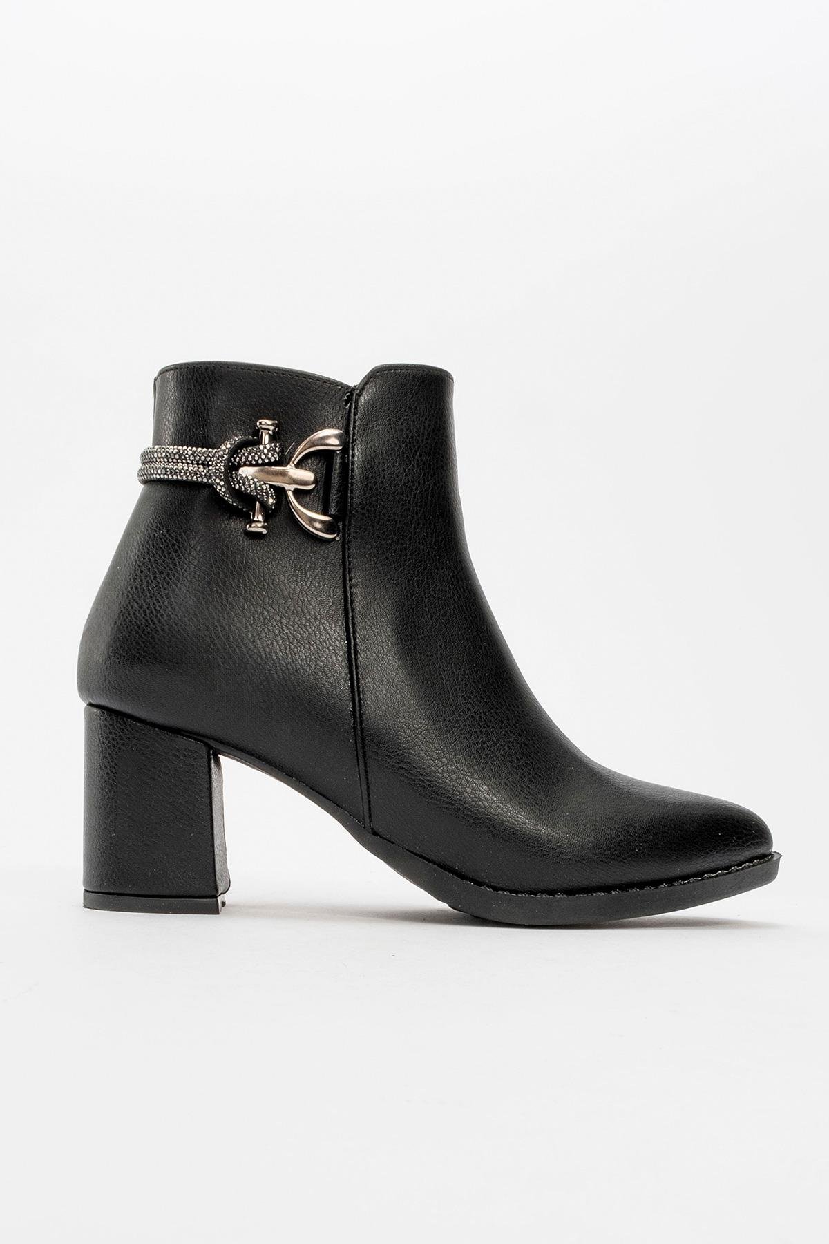 Kadın Topuklu Taşlı Bot SİYAH CİLT - Görsel 3