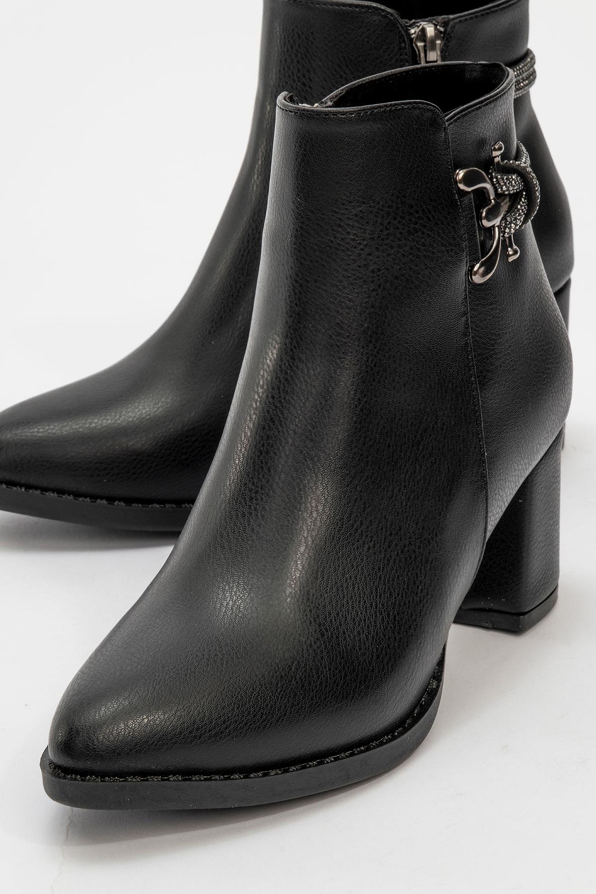 Kadın Topuklu Taşlı Bot SİYAH CİLT - Görsel 4