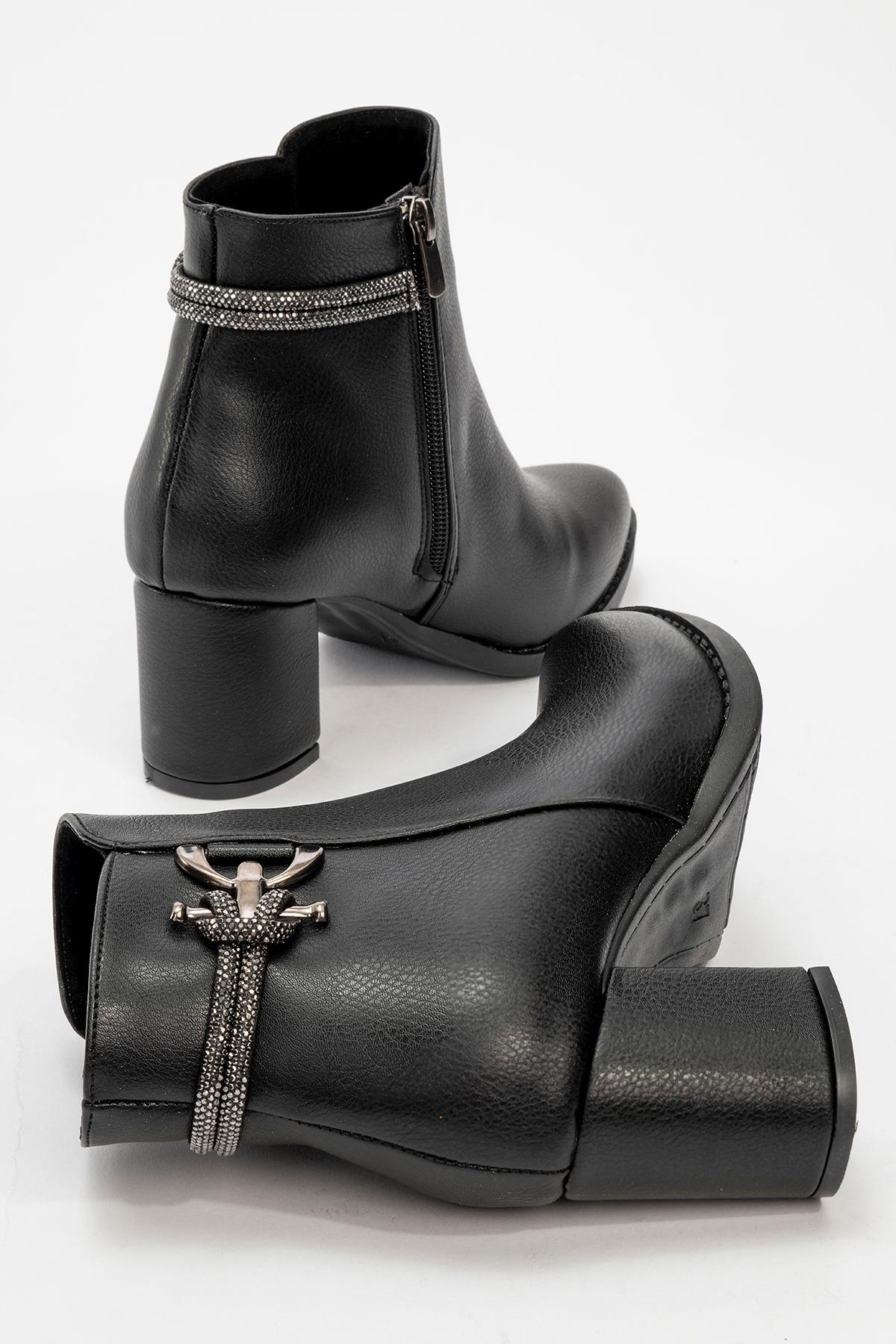 Kadın Topuklu Taşlı Bot SİYAH CİLT - Görsel 5