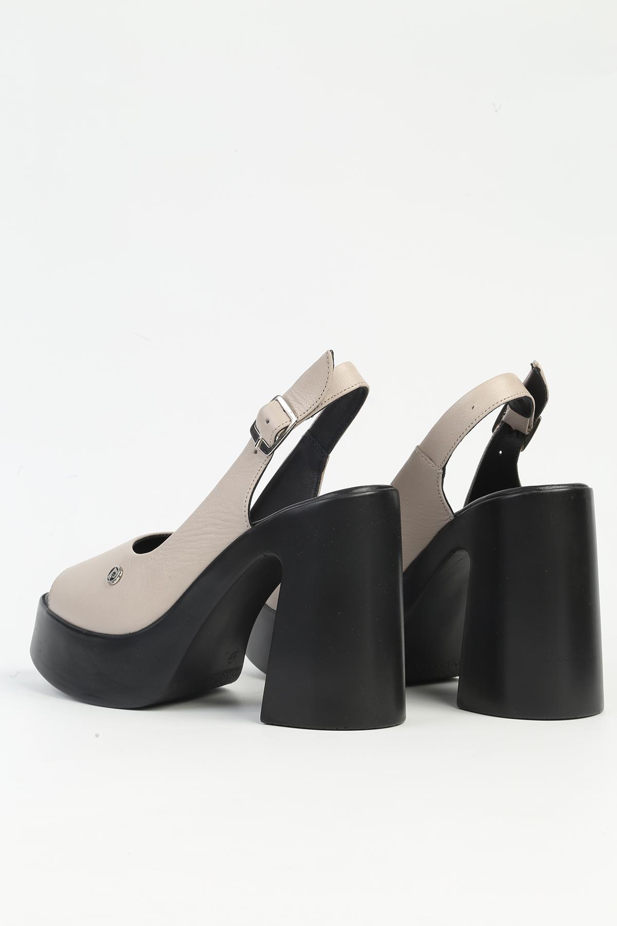 Bej Kadın Deri Topuklu Ayakkabı PCK-5012 - Görsel 4