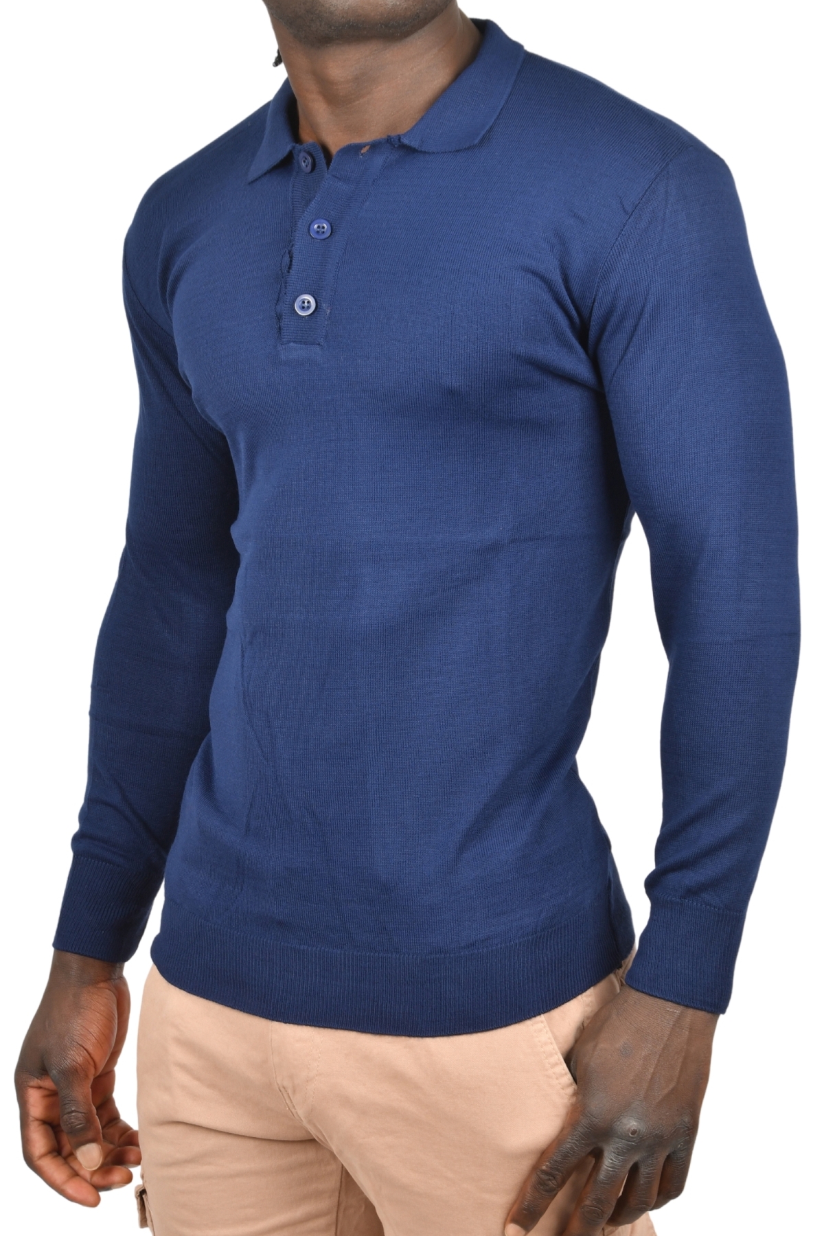 DeepSEA Erkek Lacivert Slim Fit Polo Yaka İnce Triko Kazak 2505500