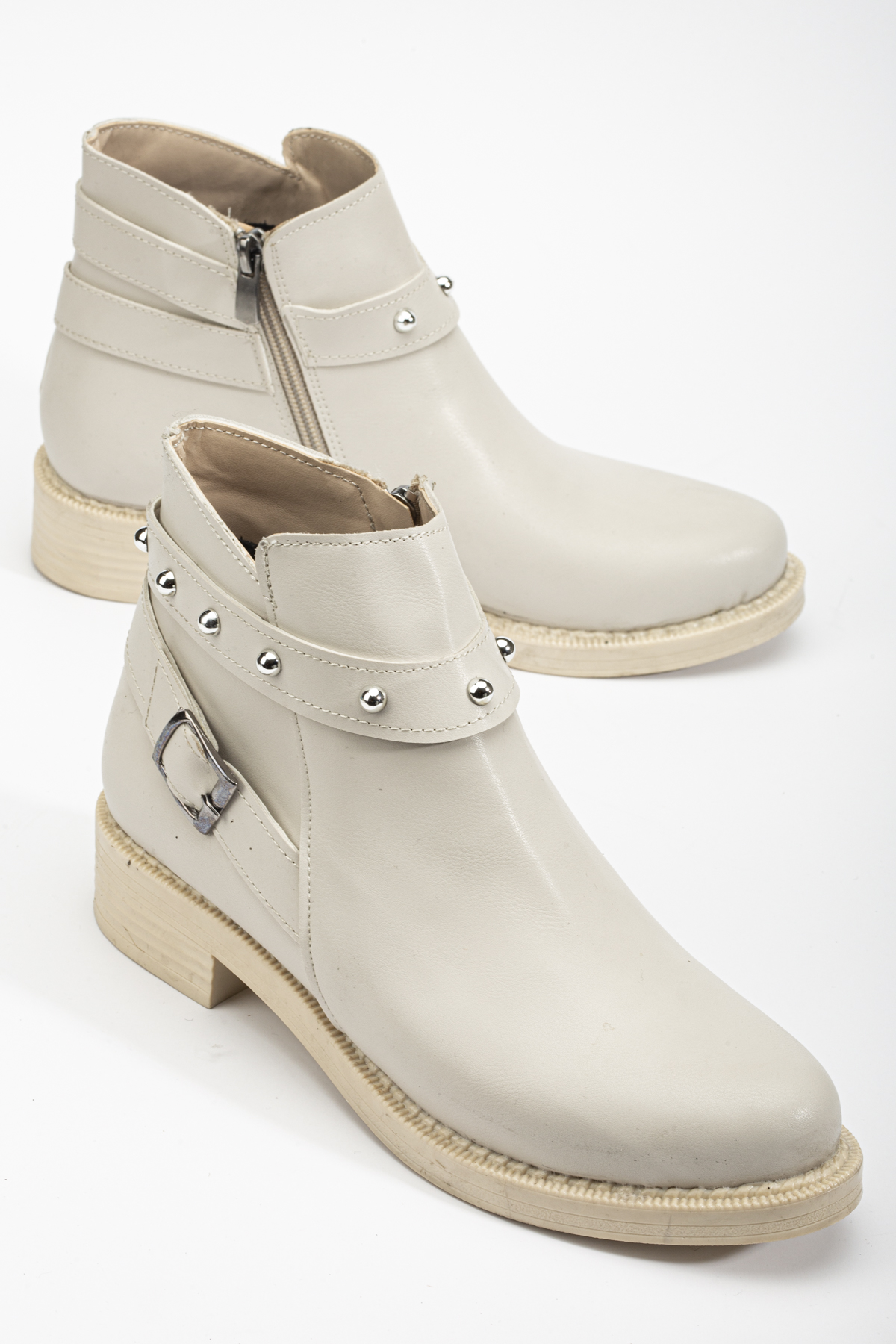 Kadın Ten Cilt Termo Taban Tokalı Yanı Fermuarlı Kısa Topuklu Bot - Görsel 3