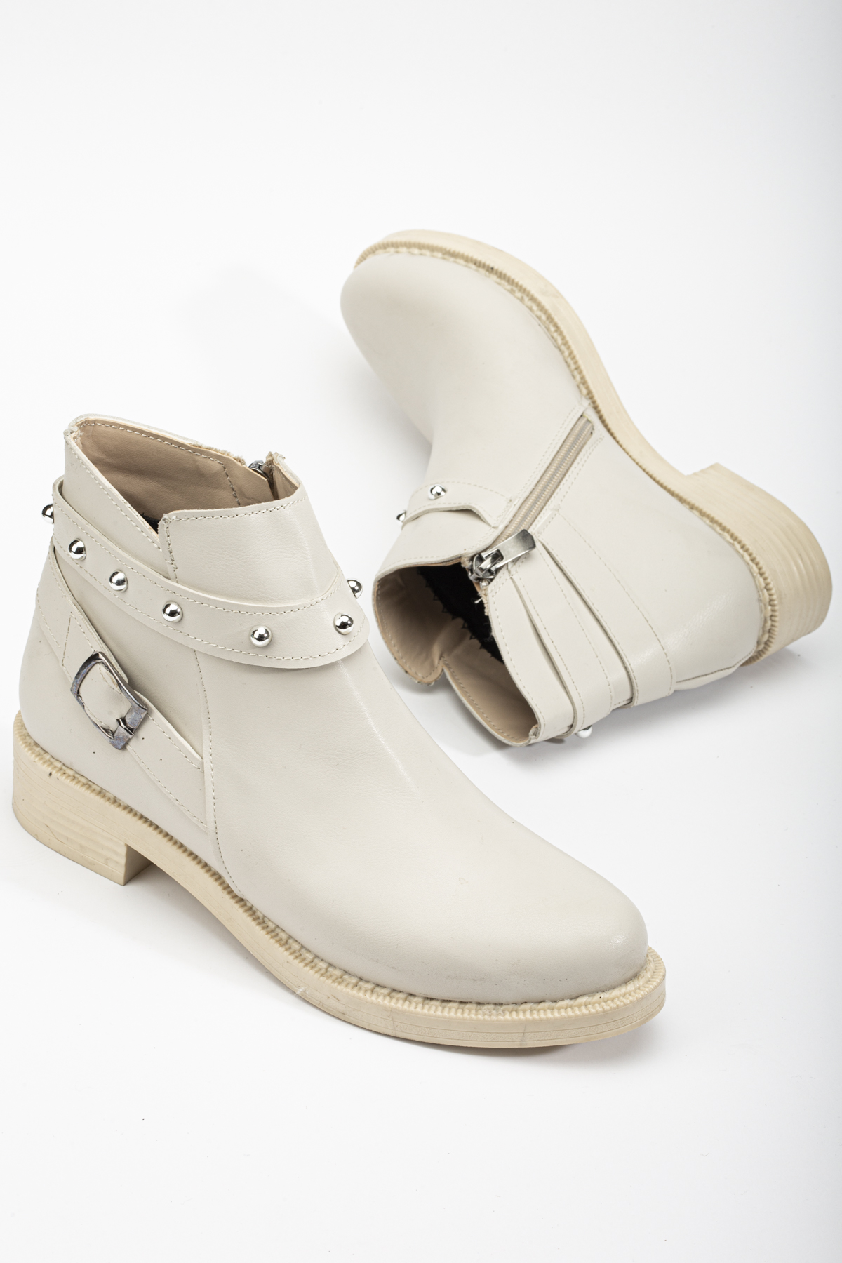 Kadın Ten Cilt Termo Taban Tokalı Yanı Fermuarlı Kısa Topuklu Bot - Görsel 4