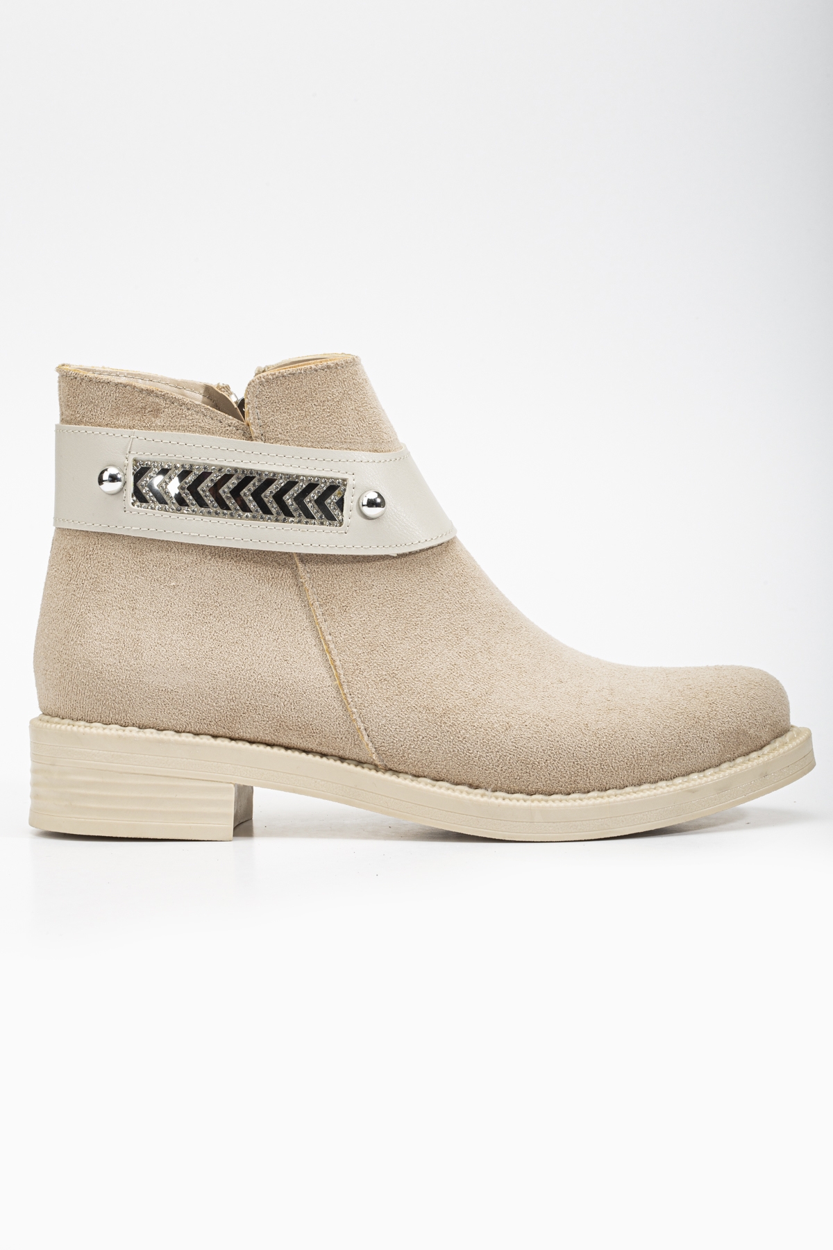 Kadın Ten Süet Termo Taban Desenli Tokalı Fermuarlı Kısa Topulu Bot - Görsel 3