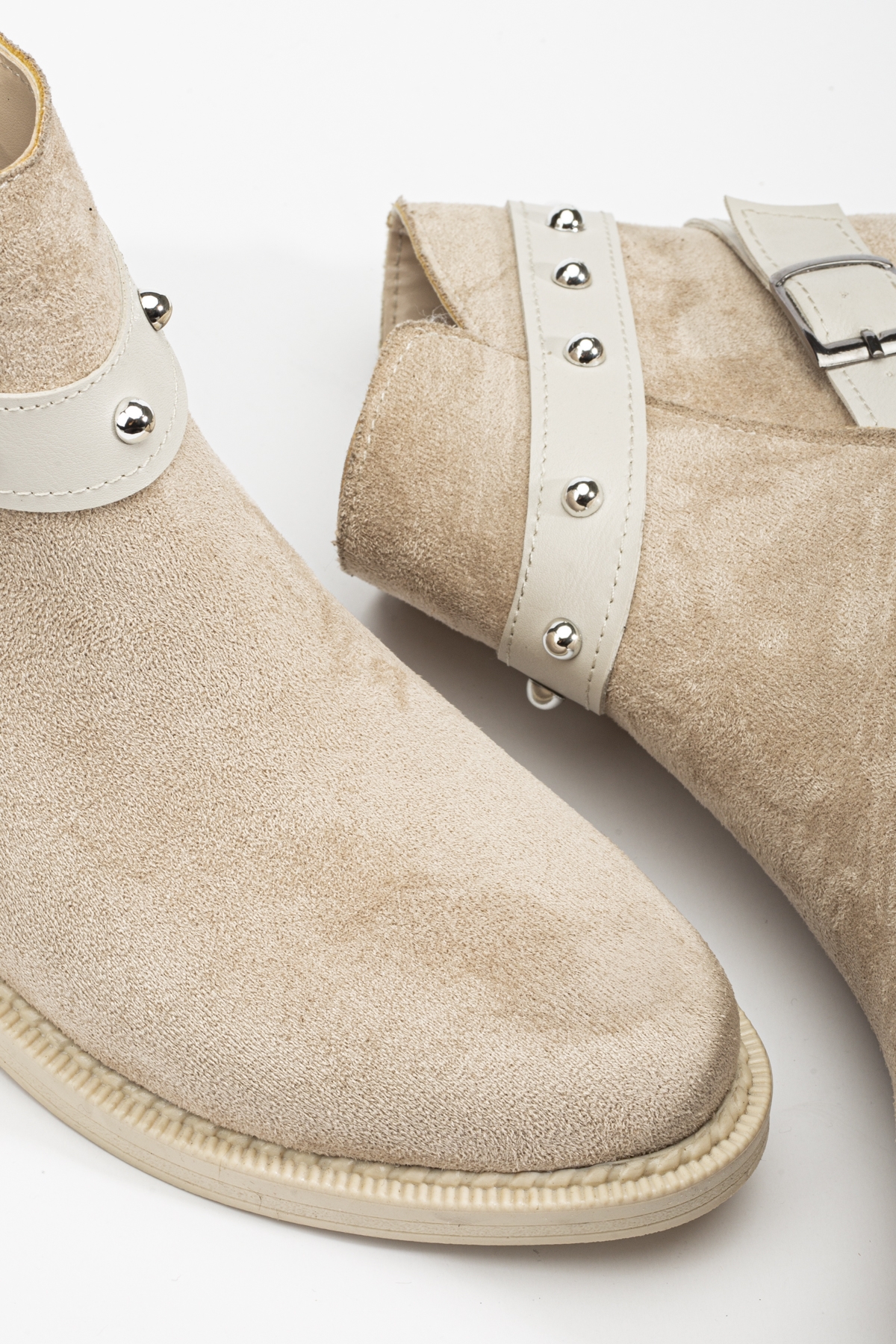 Kadın Ten Süet Termo Taban Tokalı Yanı Fermuarlı Kısa Topuklu Bot - Görsel 5