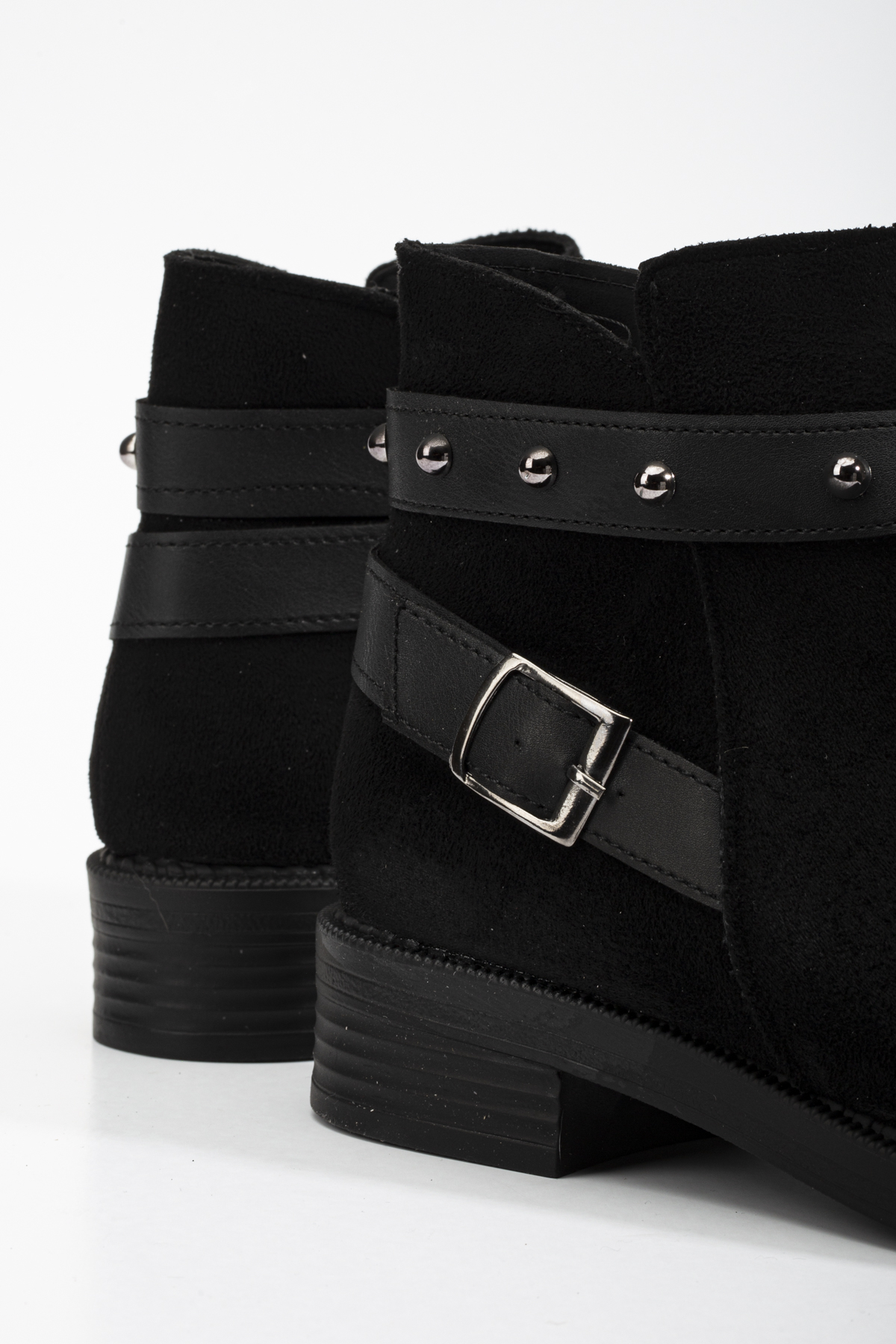 Kadın Siyah Süet Termo Taban Tokalı Yanı Fermuarlı Kısa Topuklu Bot - Görsel 5