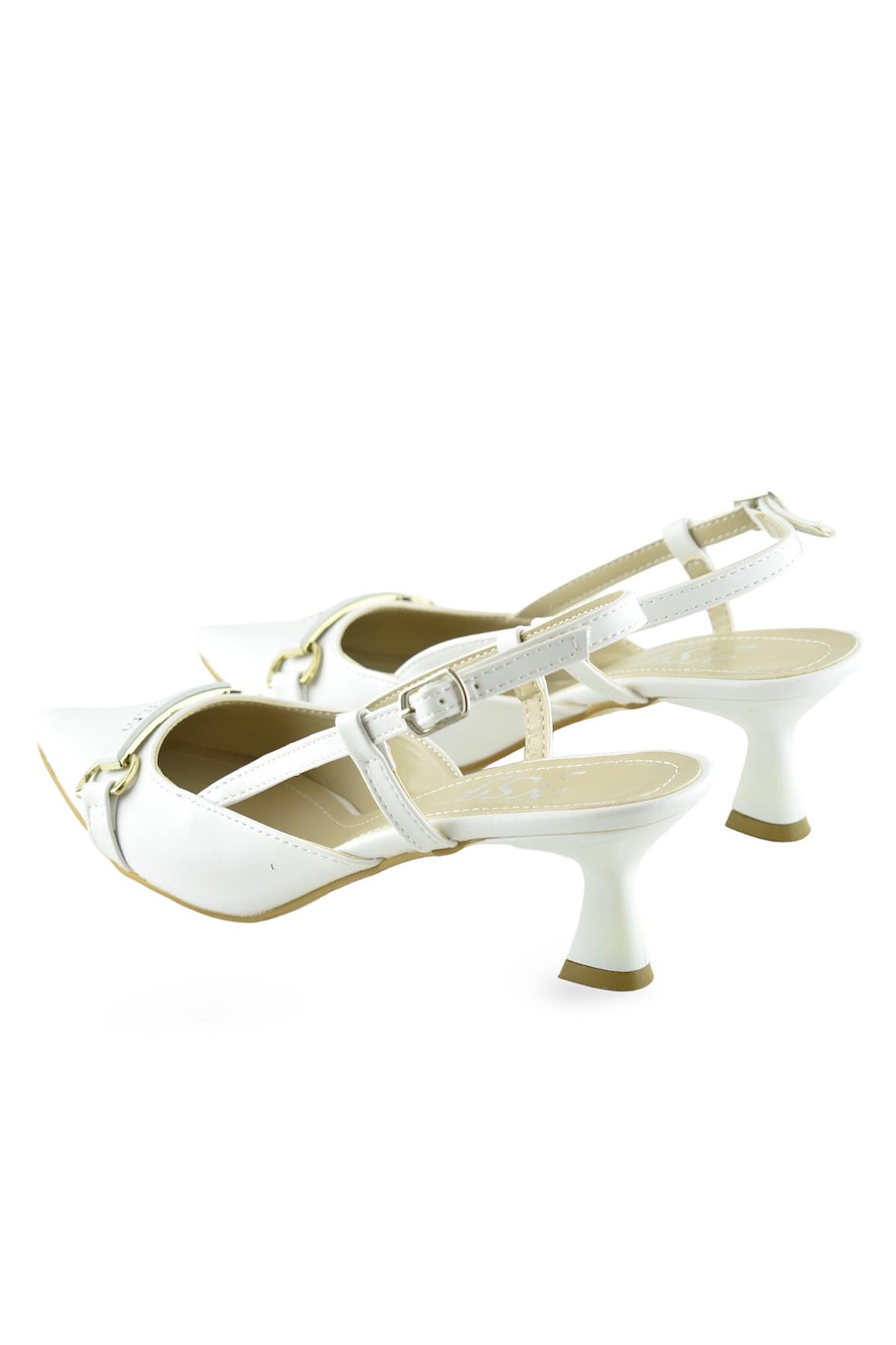 1027 Arkası Açık Kadın Beyaz Topuklu Ayakkabı 5 cm Abiye Düğün Nişan Kına Gecesi - Görsel 4