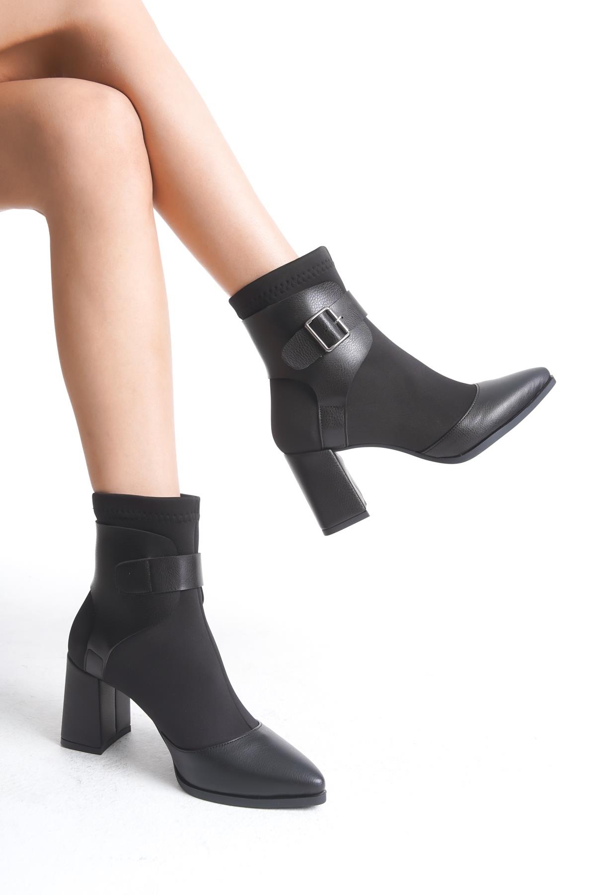 Legandary Siyah Kalın Topuklu Esnek Streç Bot - Görsel 4