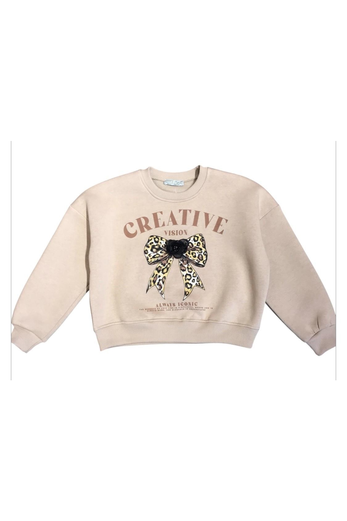 Kız Çocuk  Şardonlu Leopar Çiçek Aksesuarlı Sweatshirt