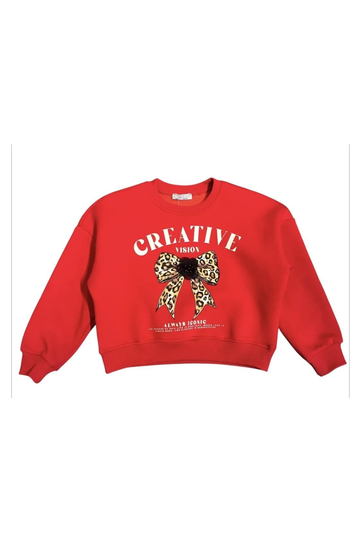 Kız Çocuk  Şardonlu Leopar Çiçek Aksesuarlı Sweatshirt