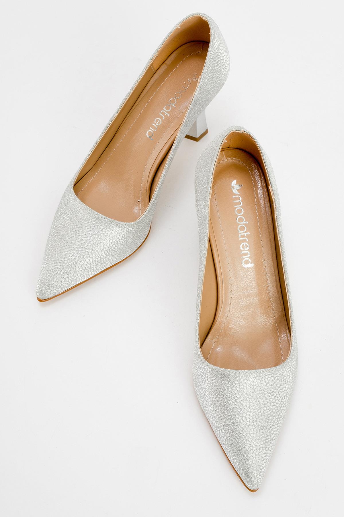 Kadın Simli Topuklu Ayakkabı GÜMÜŞ SİM - Görsel 6